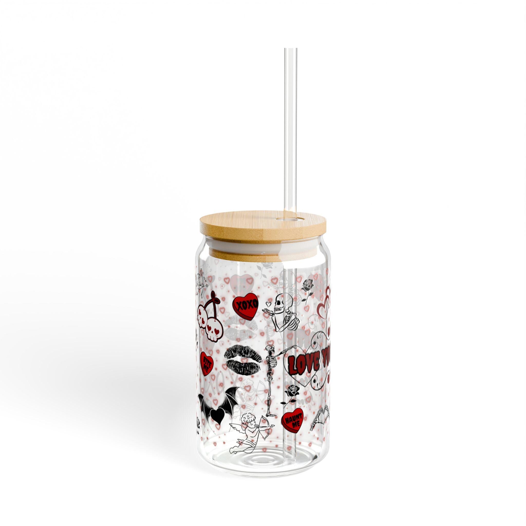 Spooky Valentine's Day Sipper Glass | 16oz Red And Black Goth Inspired Glass