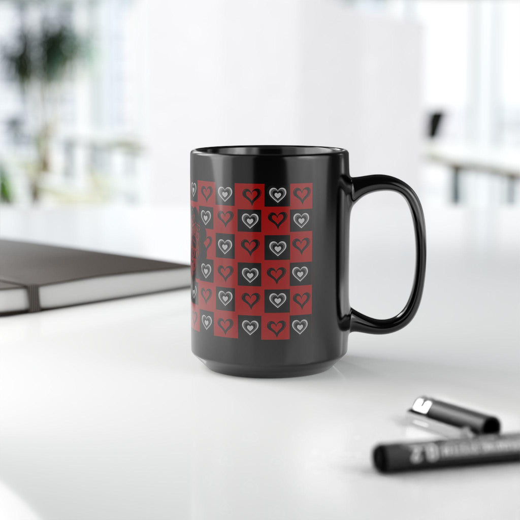 Valentine's Day Inspired "Love You" Mug | 15oz Black Ceramic Heart Patterned