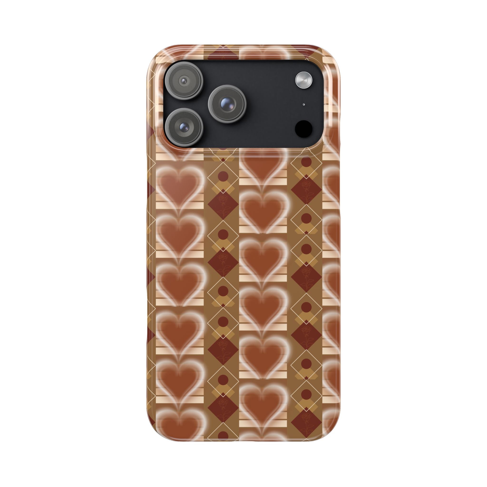 Fall Inspired Phone Case — Retro Brown Heart Pattern Slim Phone Case