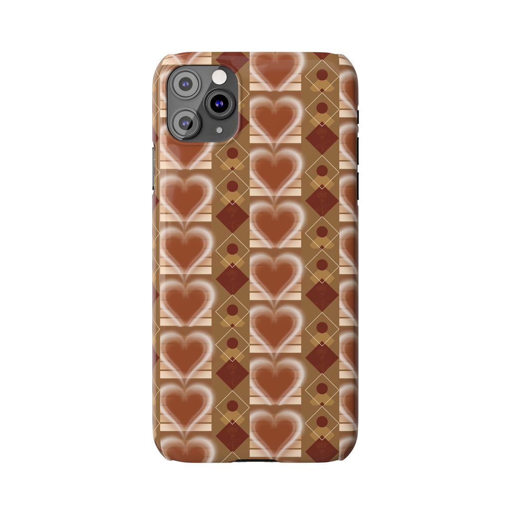 Fall Inspired Phone Case — Retro Brown Heart Pattern Slim Phone Case