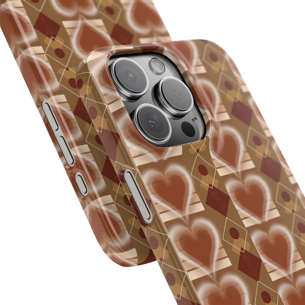 Fall Inspired Phone Case — Retro Brown Heart Pattern Slim Phone Case