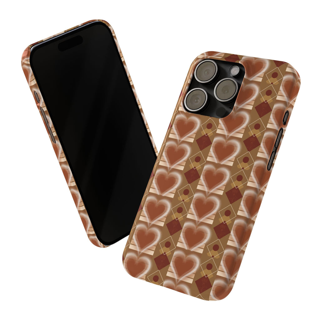 Fall Inspired Phone Case — Retro Brown Heart Pattern Slim Phone Case