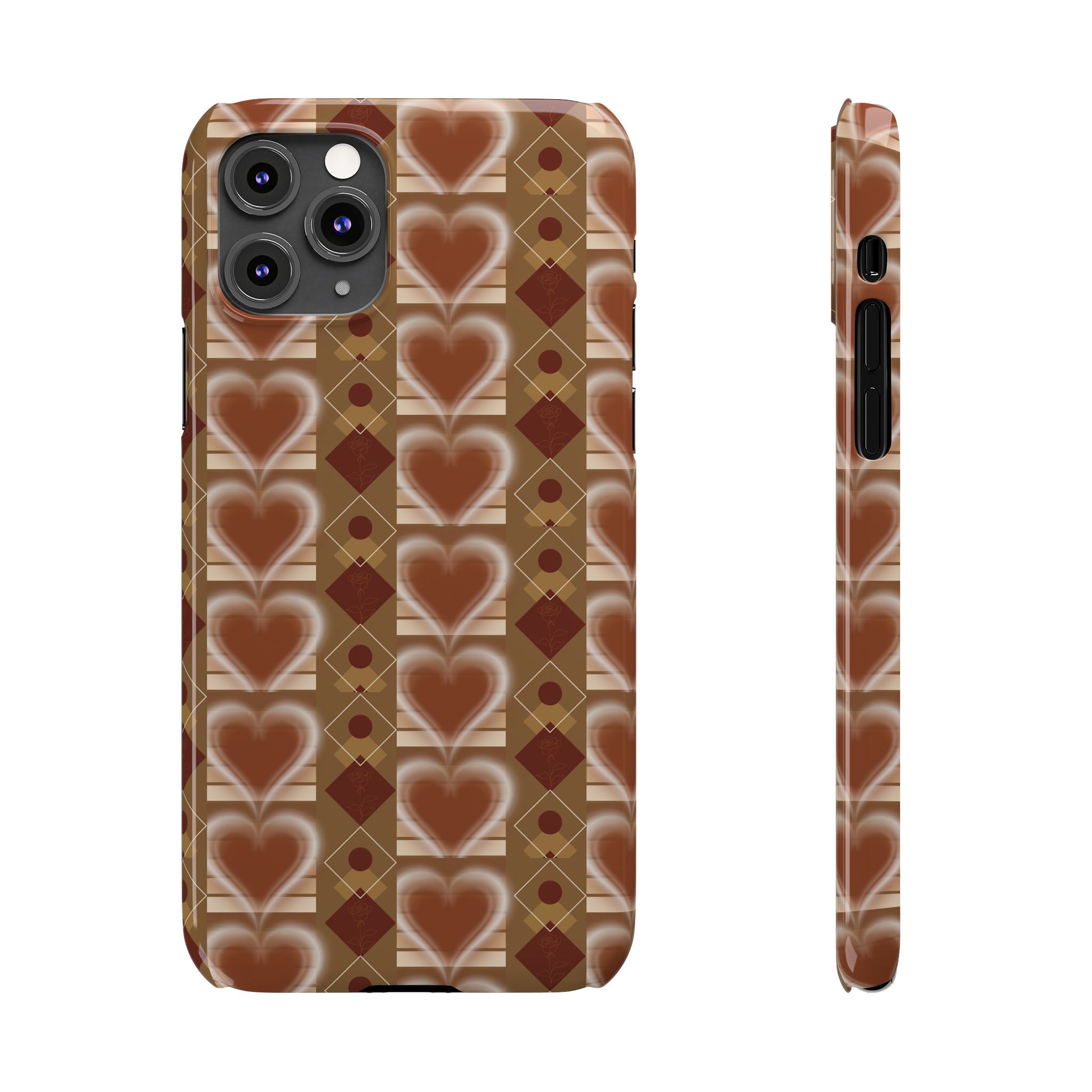Fall Inspired Phone Case — Retro Brown Heart Pattern Slim Phone Case