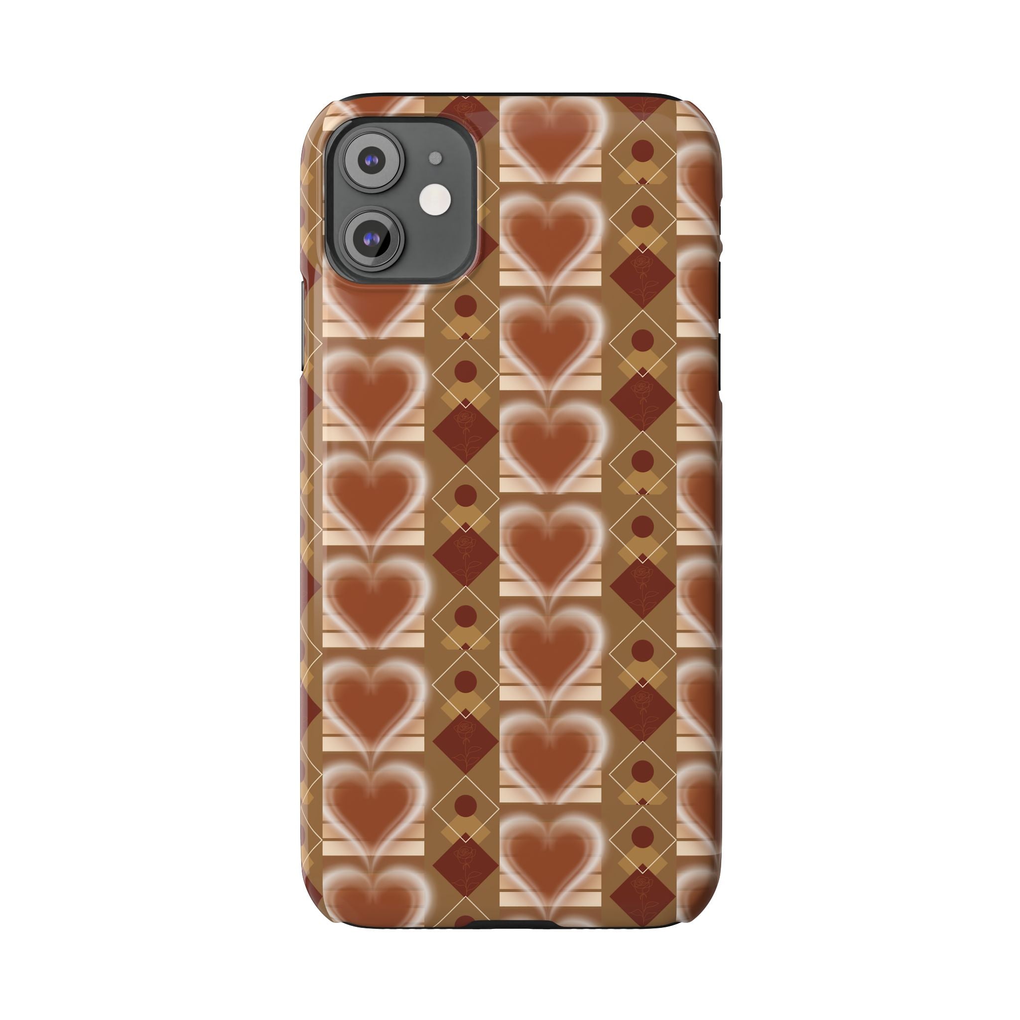 Fall Inspired Phone Case — Retro Brown Heart Pattern Slim Phone Case