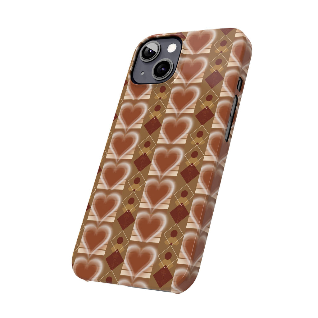 Fall Inspired Phone Case — Retro Brown Heart Pattern Slim Phone Case