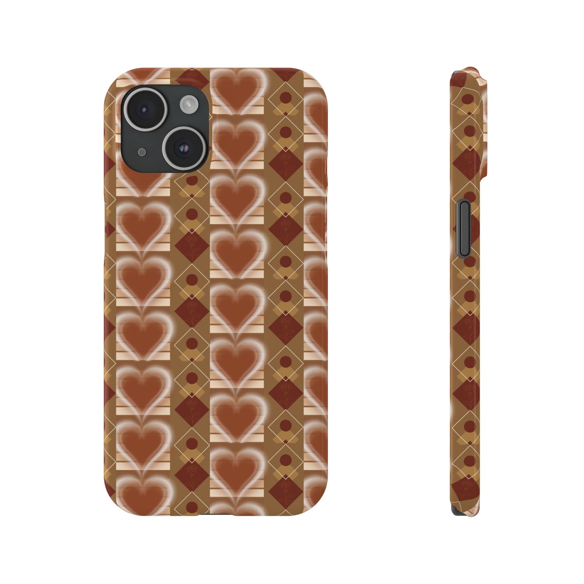 Fall Inspired Phone Case — Retro Brown Heart Pattern Slim Phone Case