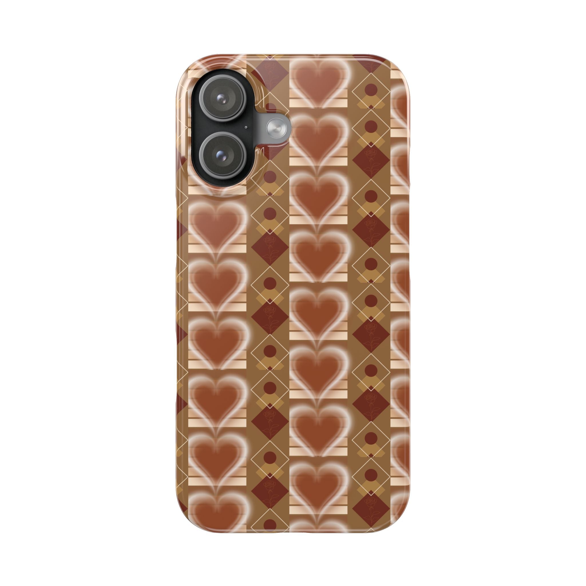 Fall Inspired Phone Case — Retro Brown Heart Pattern Slim Phone Case