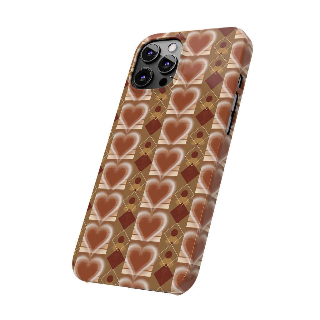 Fall Inspired Phone Case — Retro Brown Heart Pattern Slim Phone Case