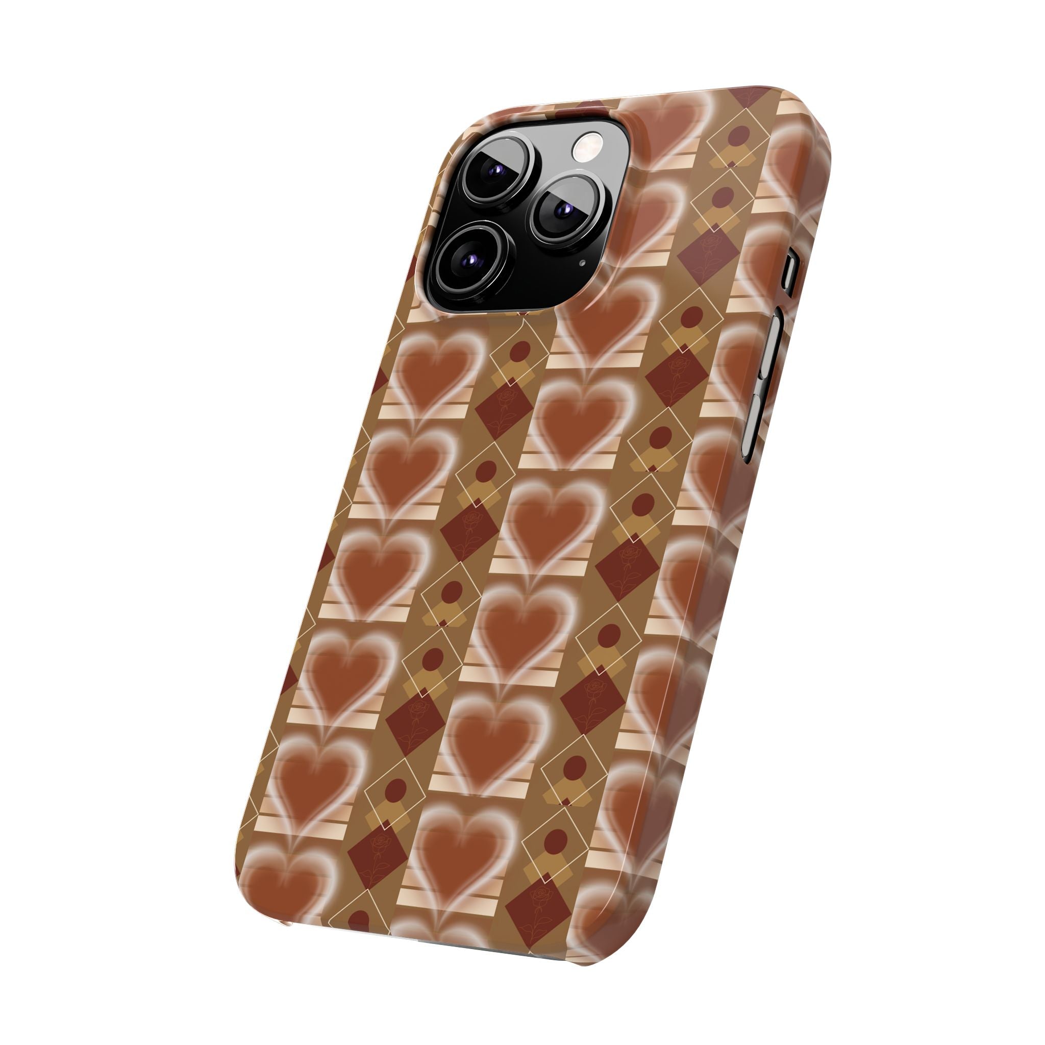 Fall Inspired Phone Case — Retro Brown Heart Pattern Slim Phone Case