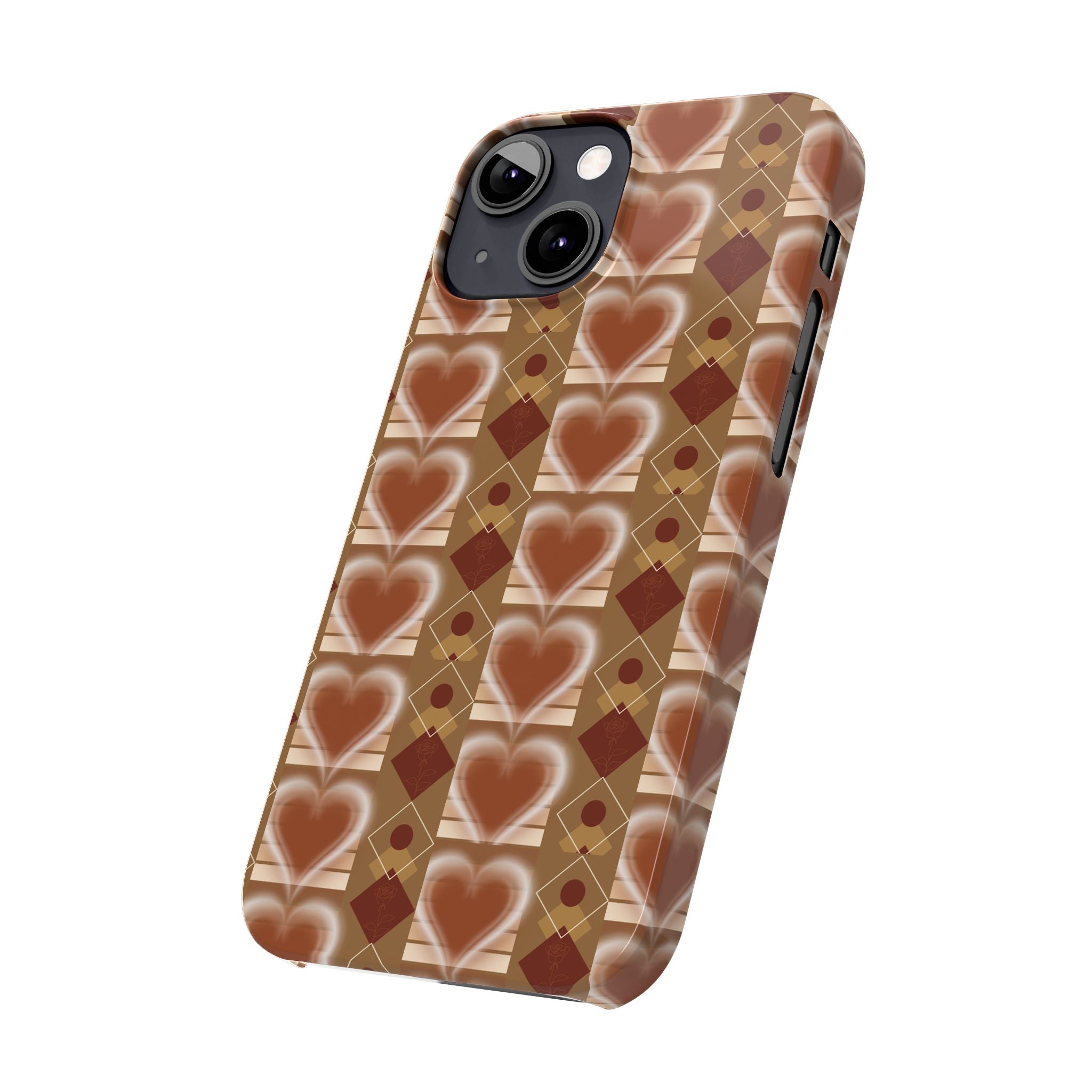 Fall Inspired Phone Case — Retro Brown Heart Pattern Slim Phone Case