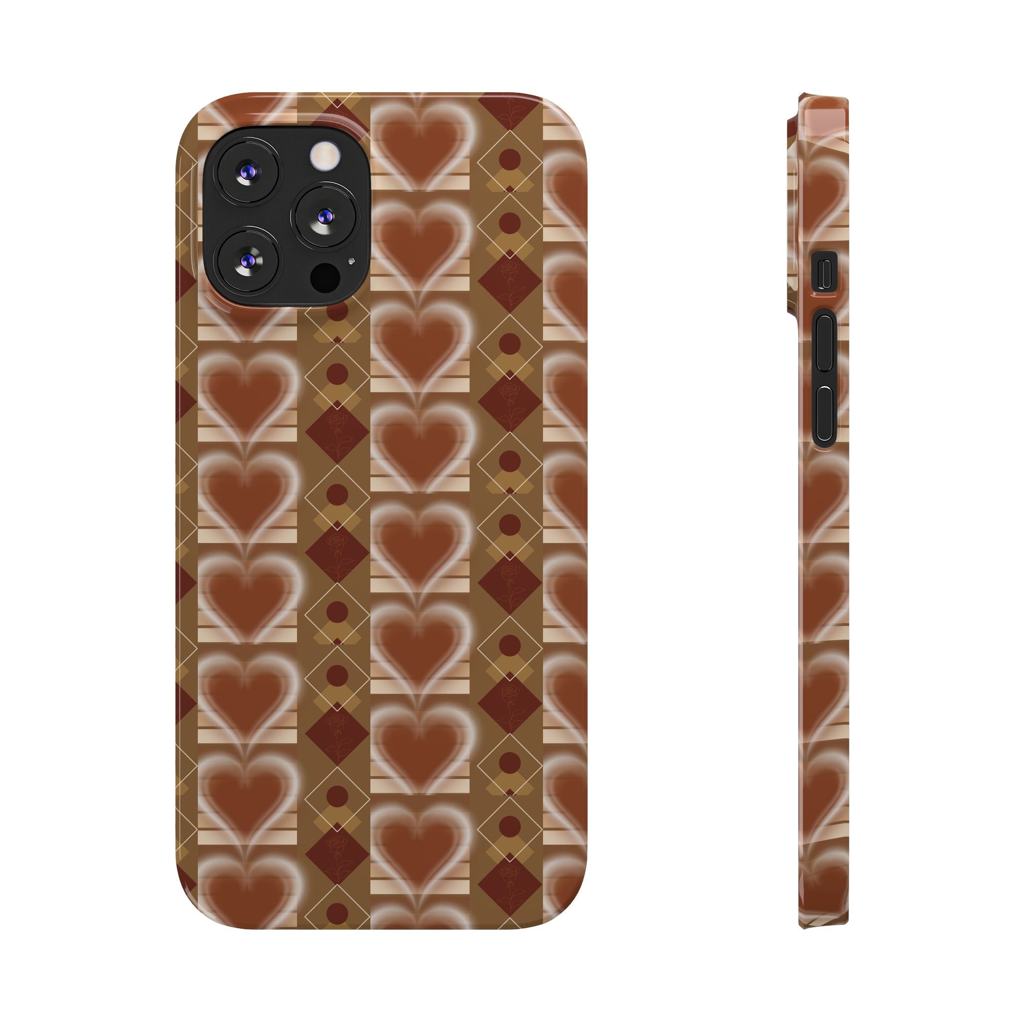 Fall Inspired Phone Case — Retro Brown Heart Pattern Slim Phone Case