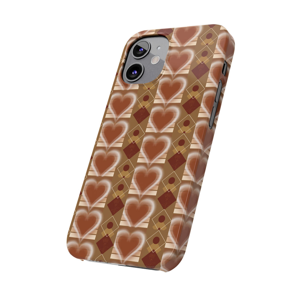 Fall Inspired Phone Case — Retro Brown Heart Pattern Slim Phone Case