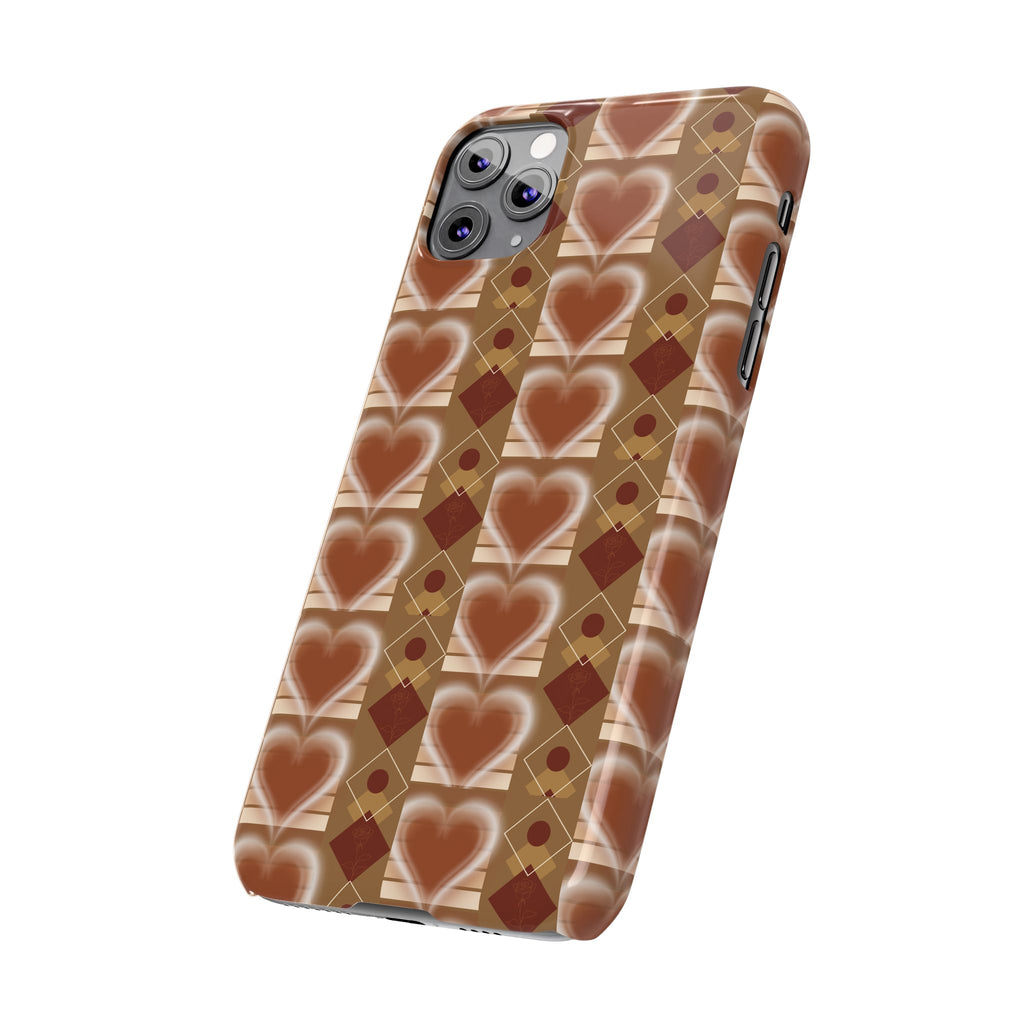Fall Inspired Phone Case — Retro Brown Heart Pattern Slim Phone Case