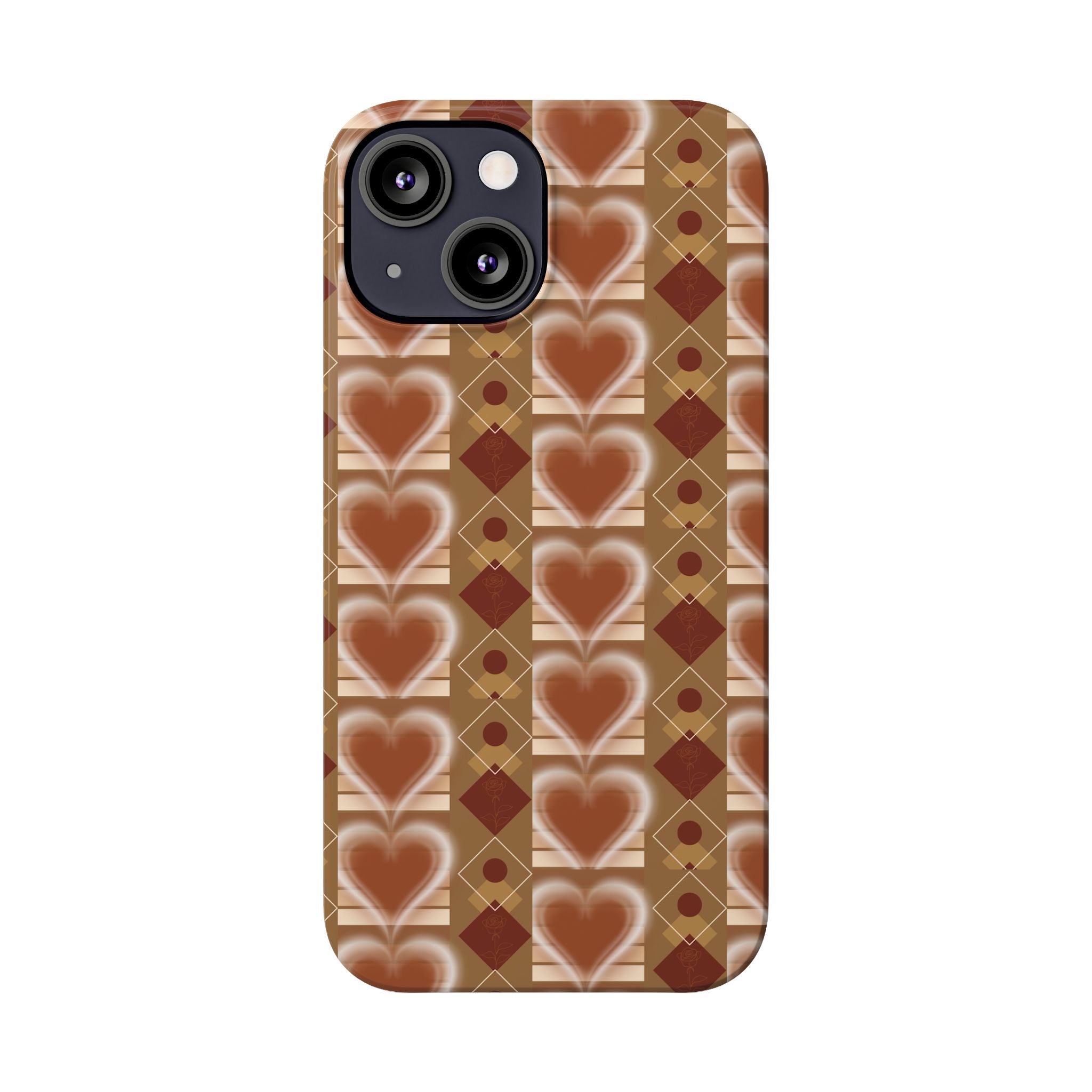 Fall Inspired Phone Case — Retro Brown Heart Pattern Slim Phone Case