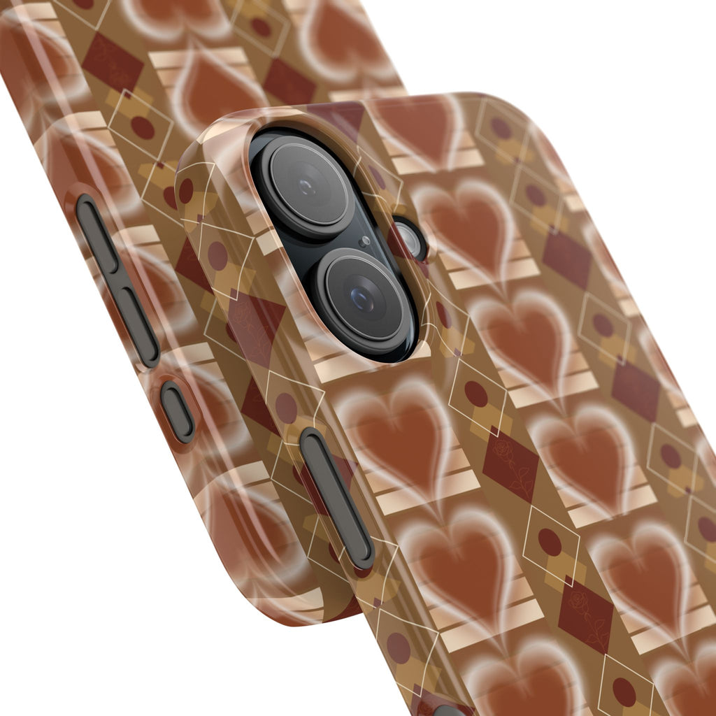 Fall Inspired Phone Case — Retro Brown Heart Pattern Slim Phone Case