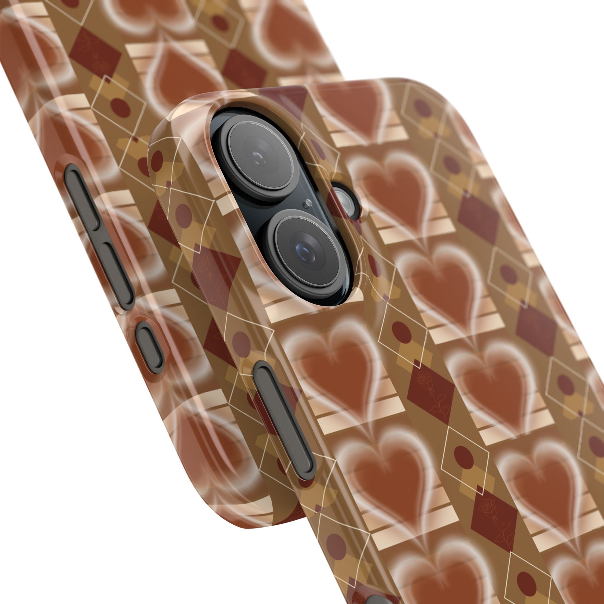 Fall Inspired Phone Case — Retro Brown Heart Pattern Slim Phone Case