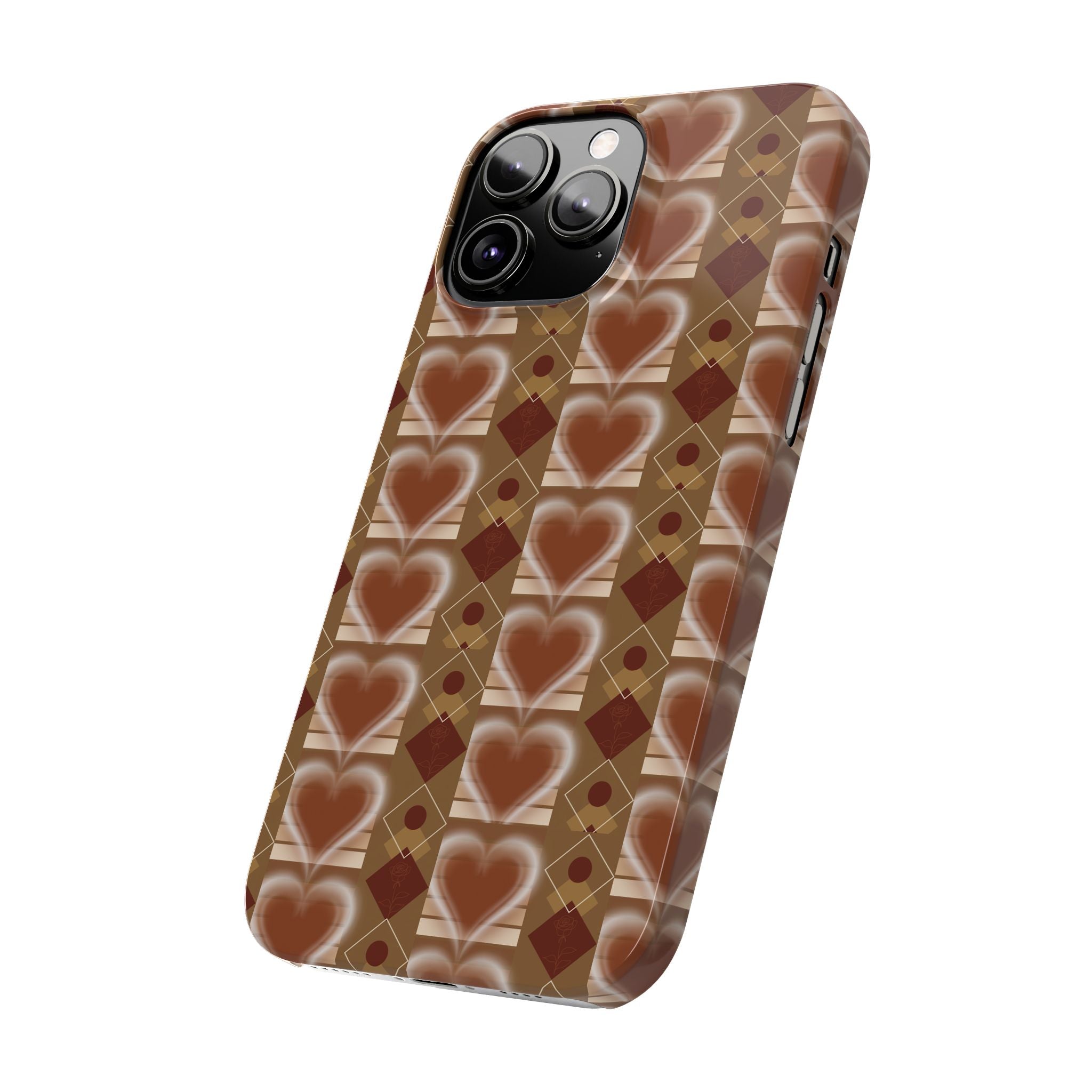Fall Inspired Phone Case — Retro Brown Heart Pattern Slim Phone Case