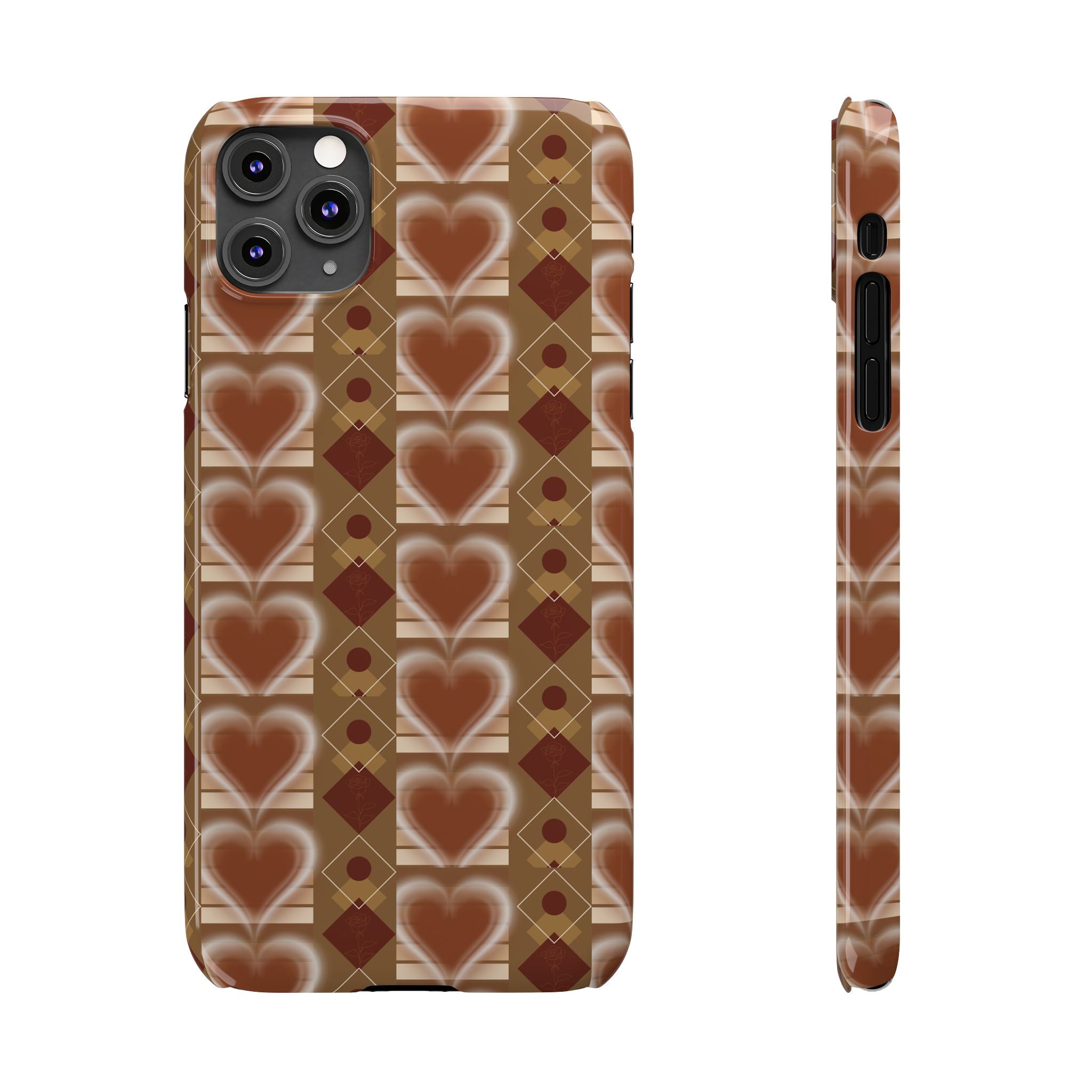 Fall Inspired Phone Case — Retro Brown Heart Pattern Slim Phone Case