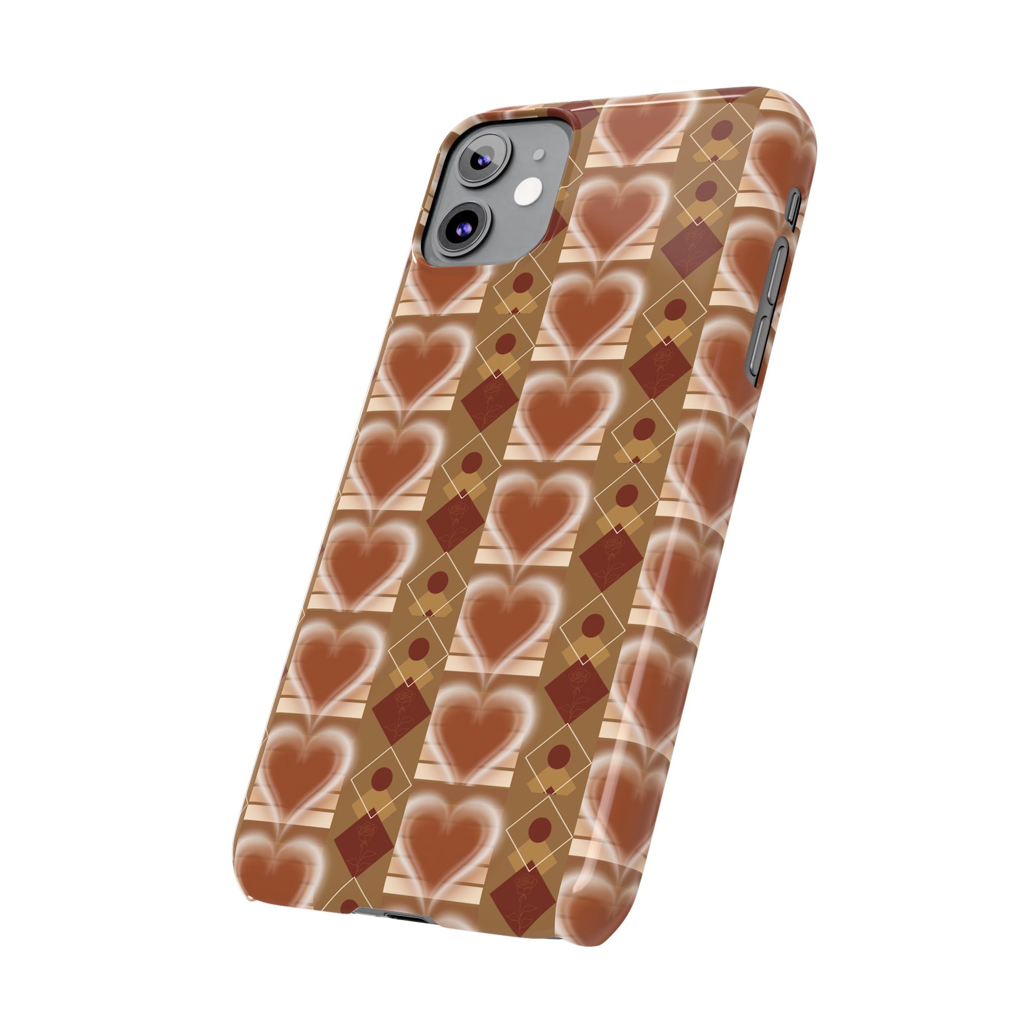 Fall Inspired Phone Case — Retro Brown Heart Pattern Slim Phone Case