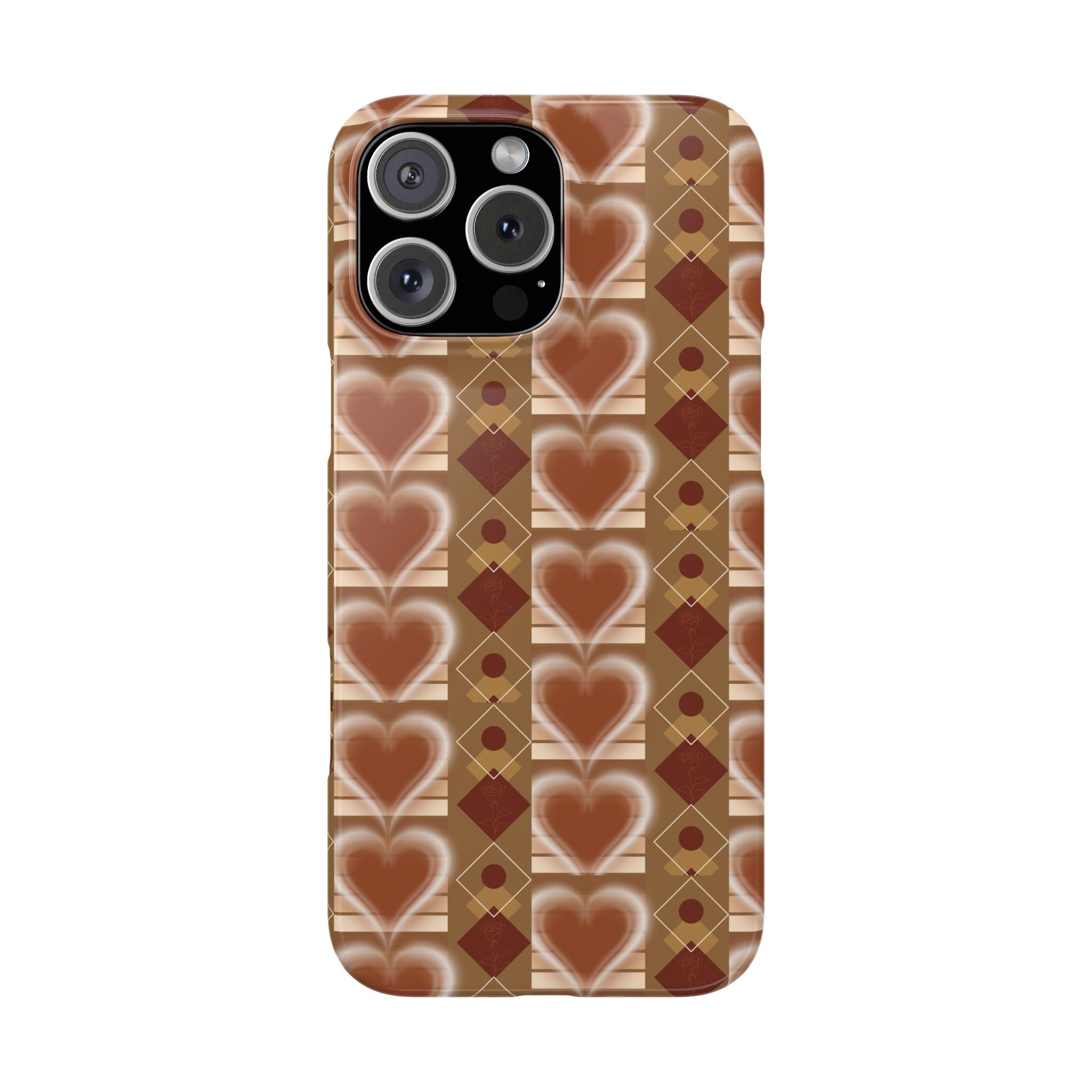 Fall Inspired Phone Case — Retro Brown Heart Pattern Slim Phone Case