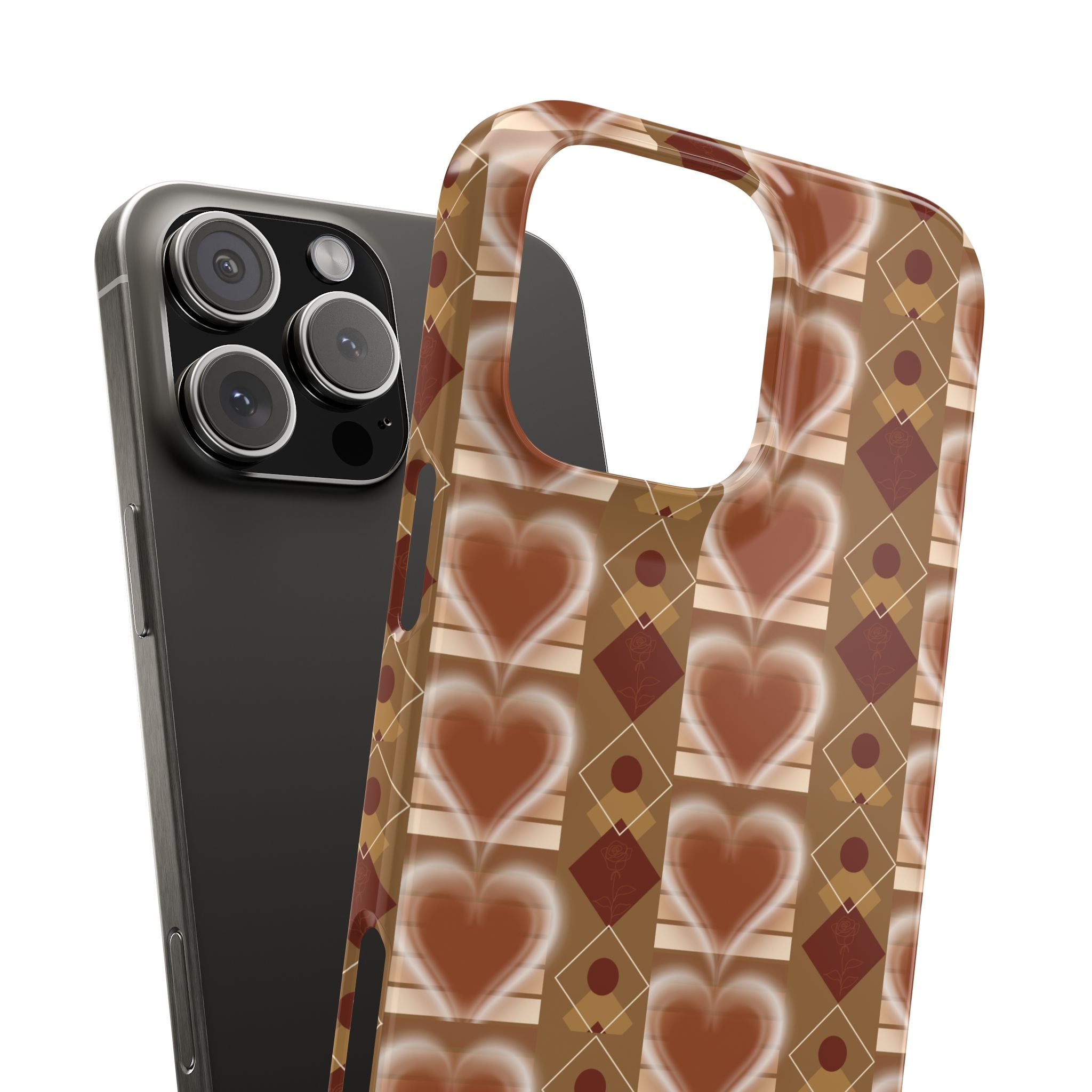 Fall Inspired Phone Case — Retro Brown Heart Pattern Slim Phone Case