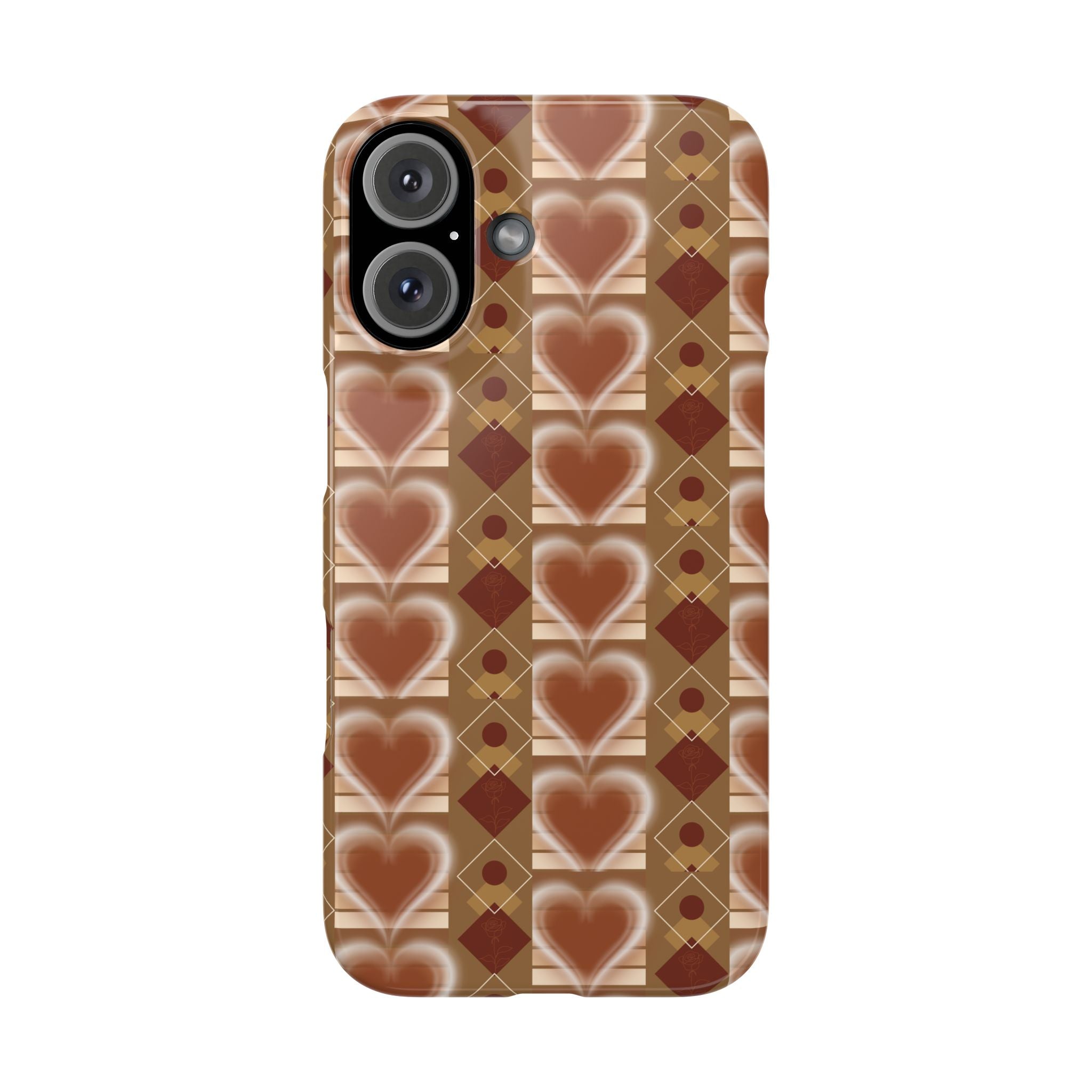 Fall Inspired Phone Case — Retro Brown Heart Pattern Slim Phone Case