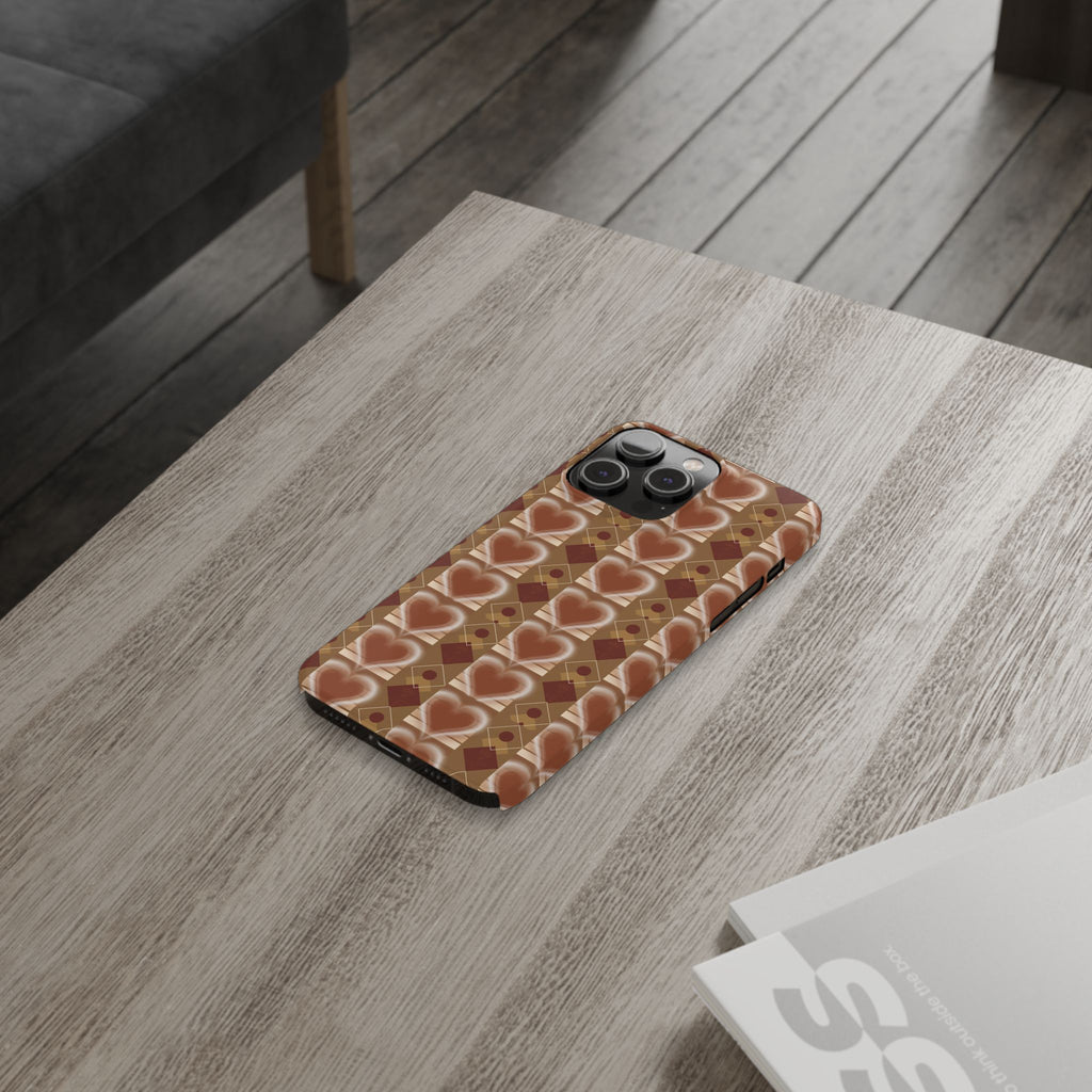 Fall Inspired Phone Case — Retro Brown Heart Pattern Slim Phone Case