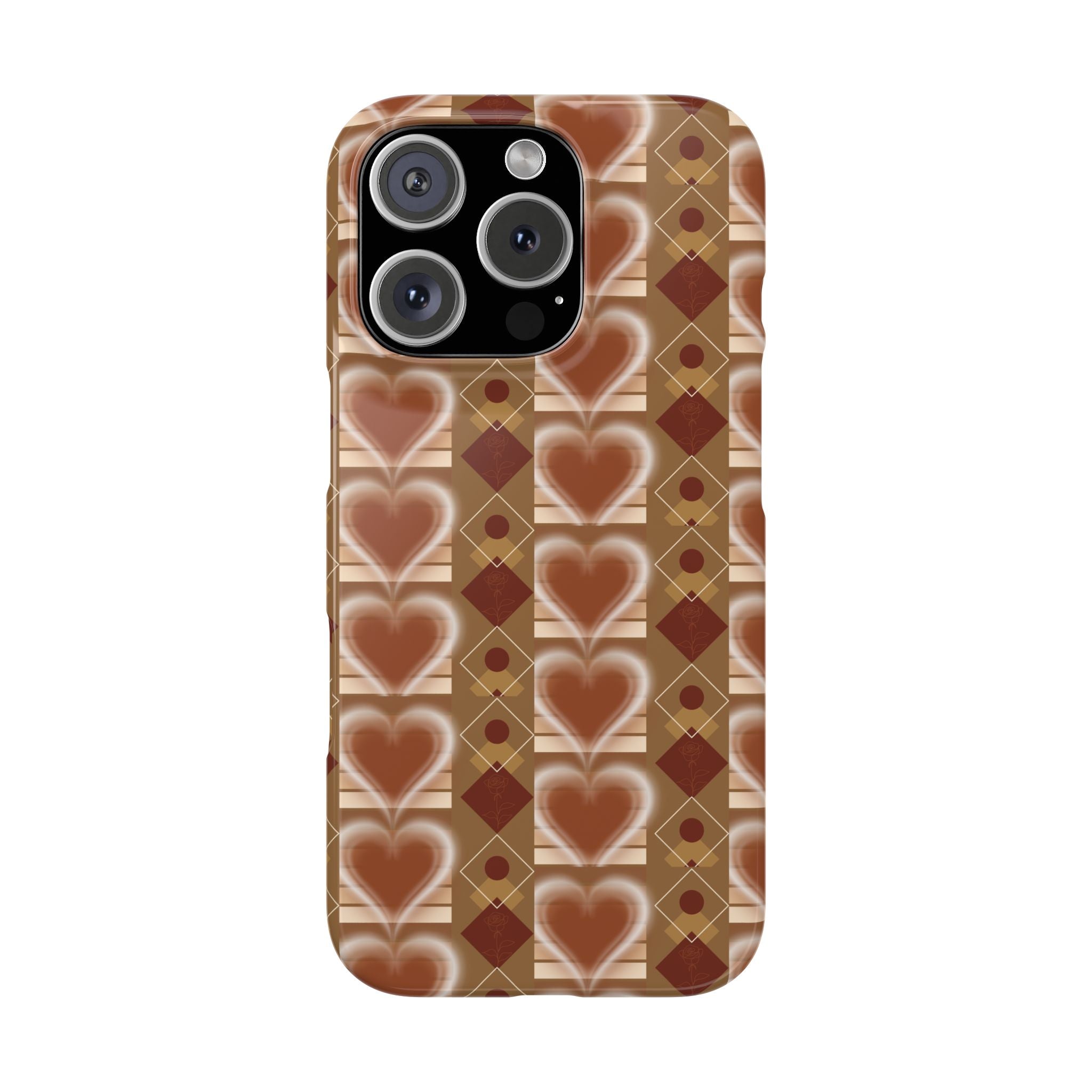 Fall Inspired Phone Case — Retro Brown Heart Pattern Slim Phone Case