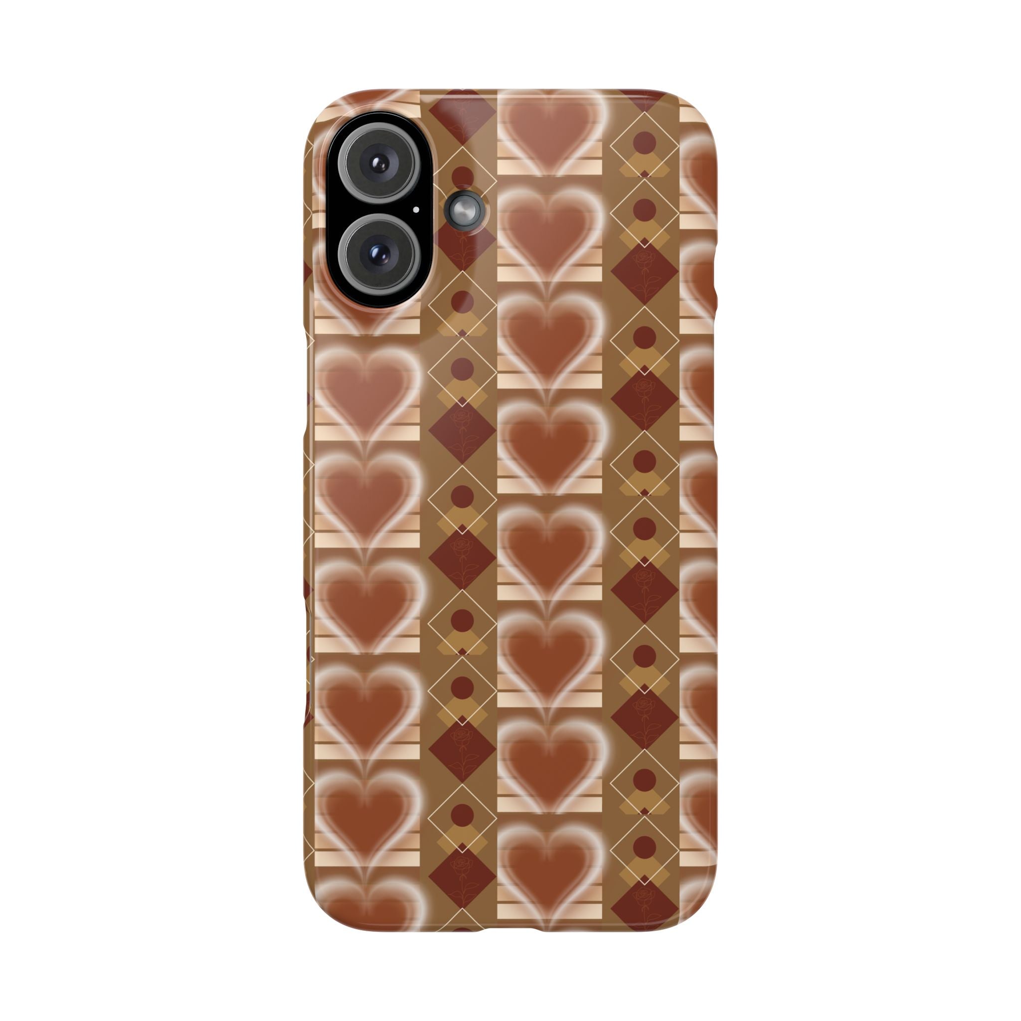 Fall Inspired Phone Case — Retro Brown Heart Pattern Slim Phone Case