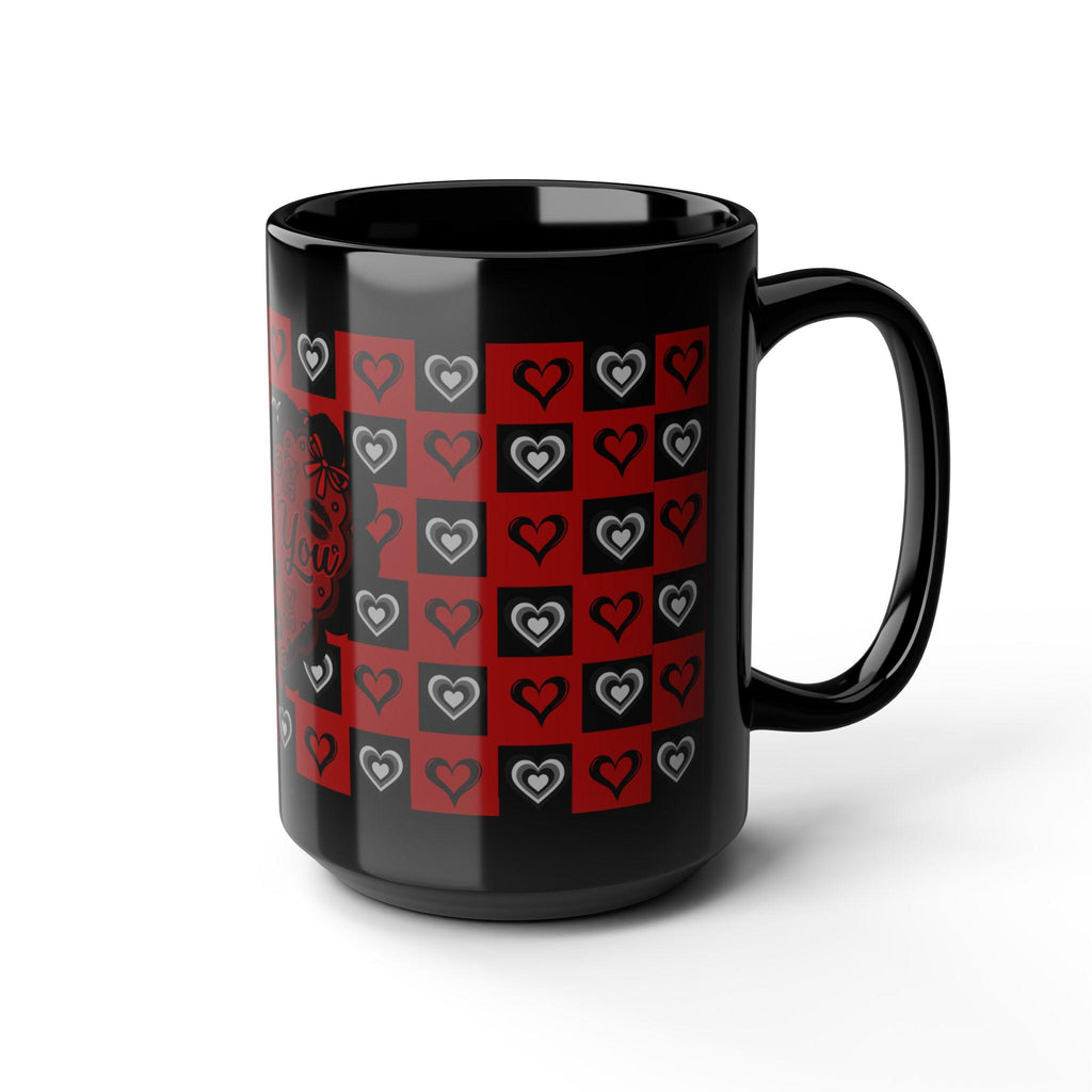 Valentine's Day Inspired "Love You" Mug | 15oz Black Ceramic Heart Patterned