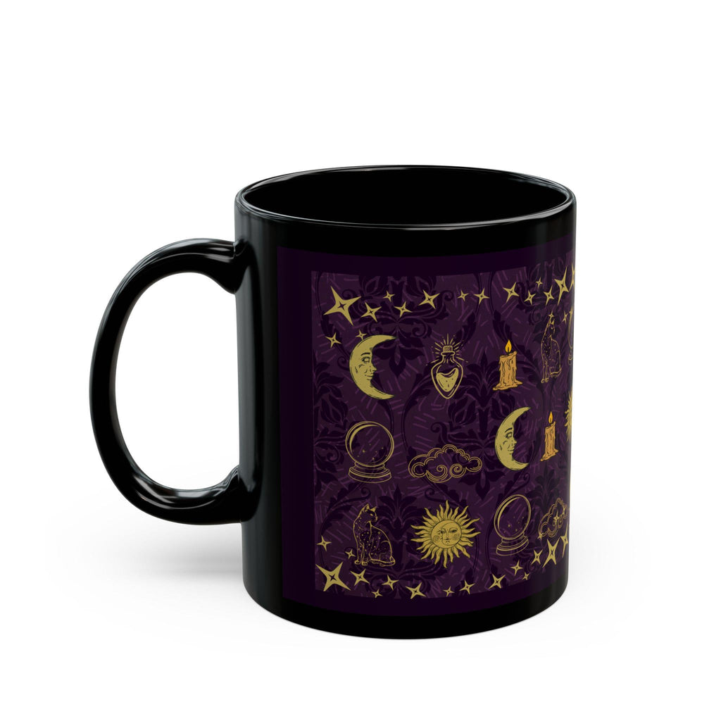 Celestial Mug | Black Coffee Cup with Whimsical Icon Pattern