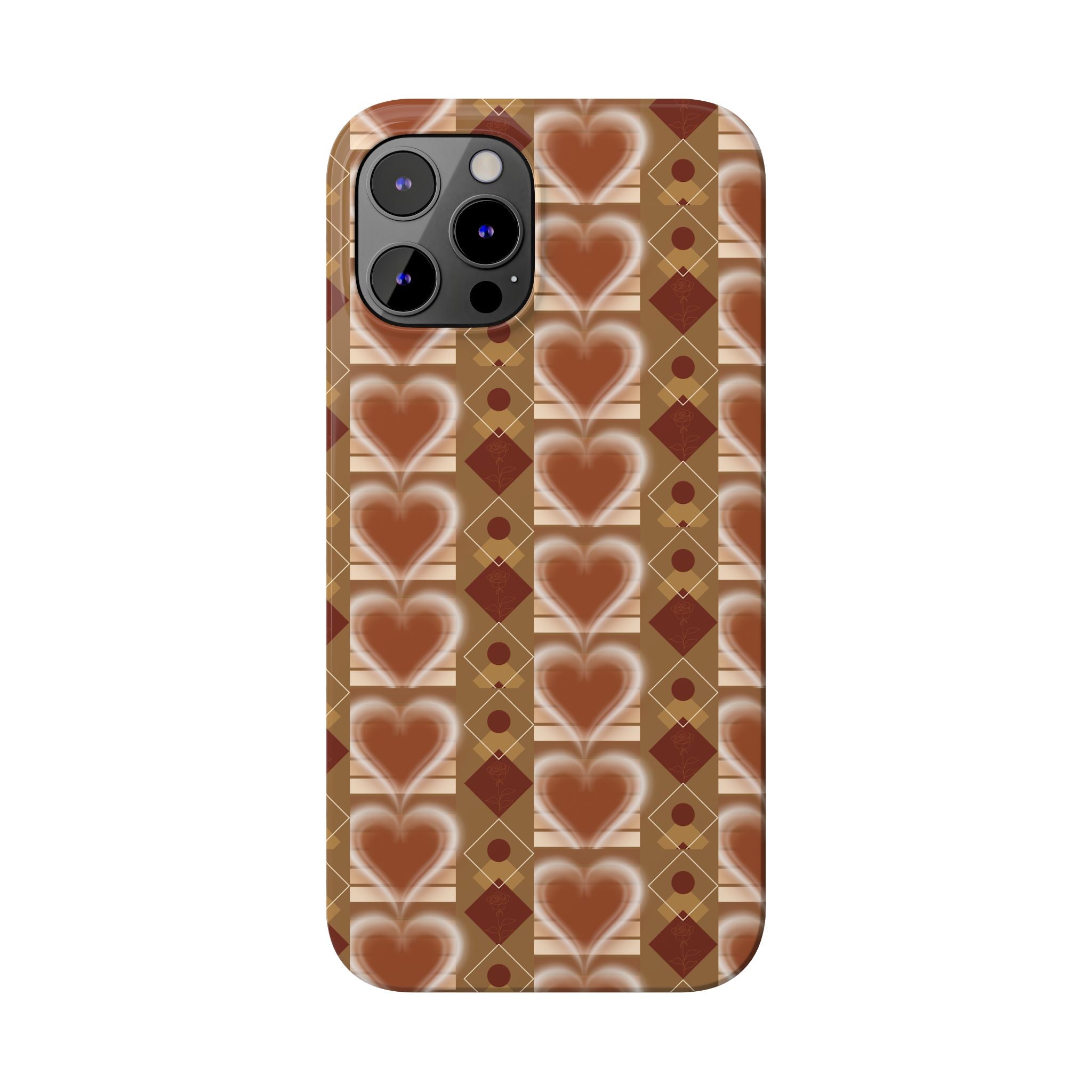 Fall Inspired Phone Case — Retro Brown Heart Pattern Slim Phone Case