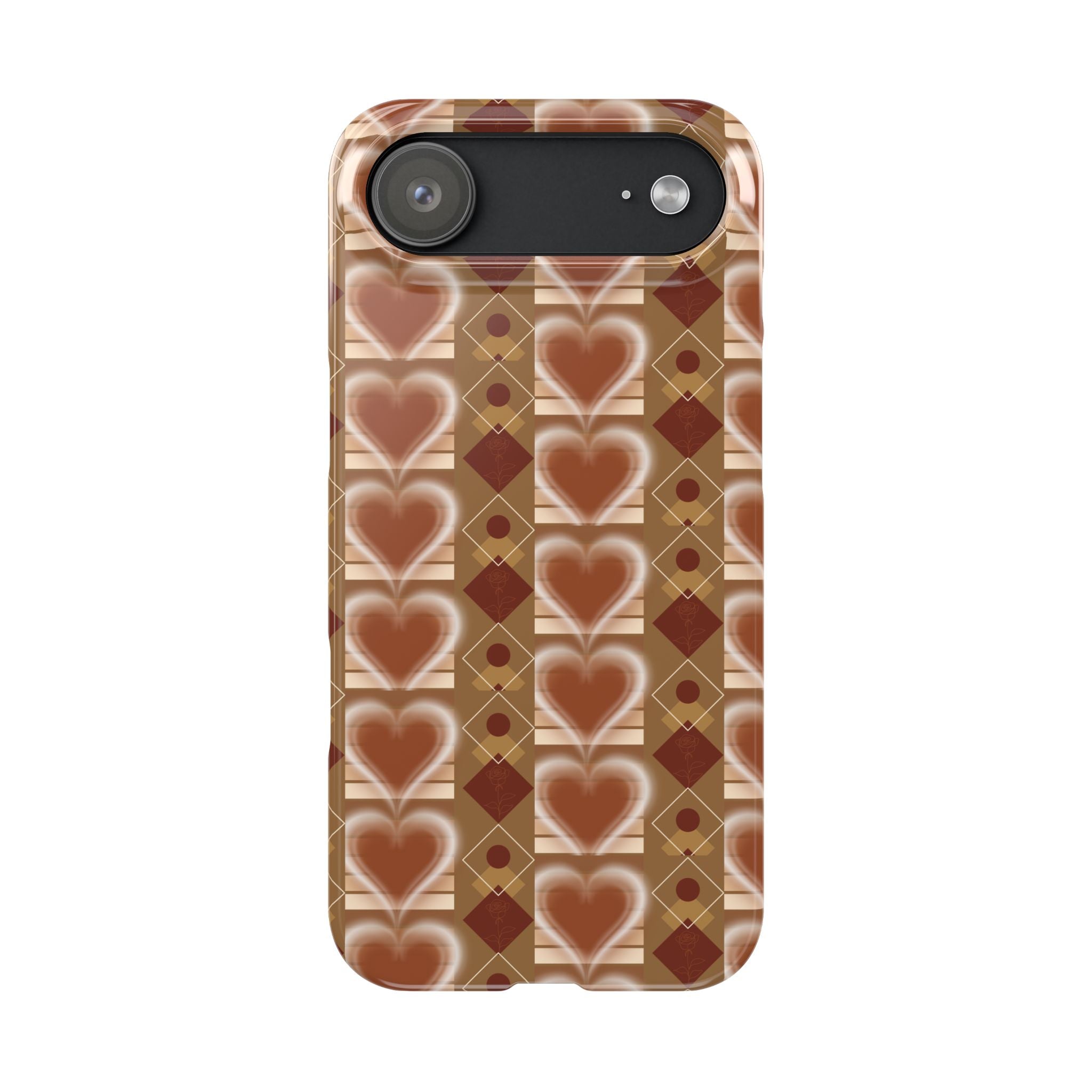 Fall Inspired Phone Case — Retro Brown Heart Pattern Slim Phone Case