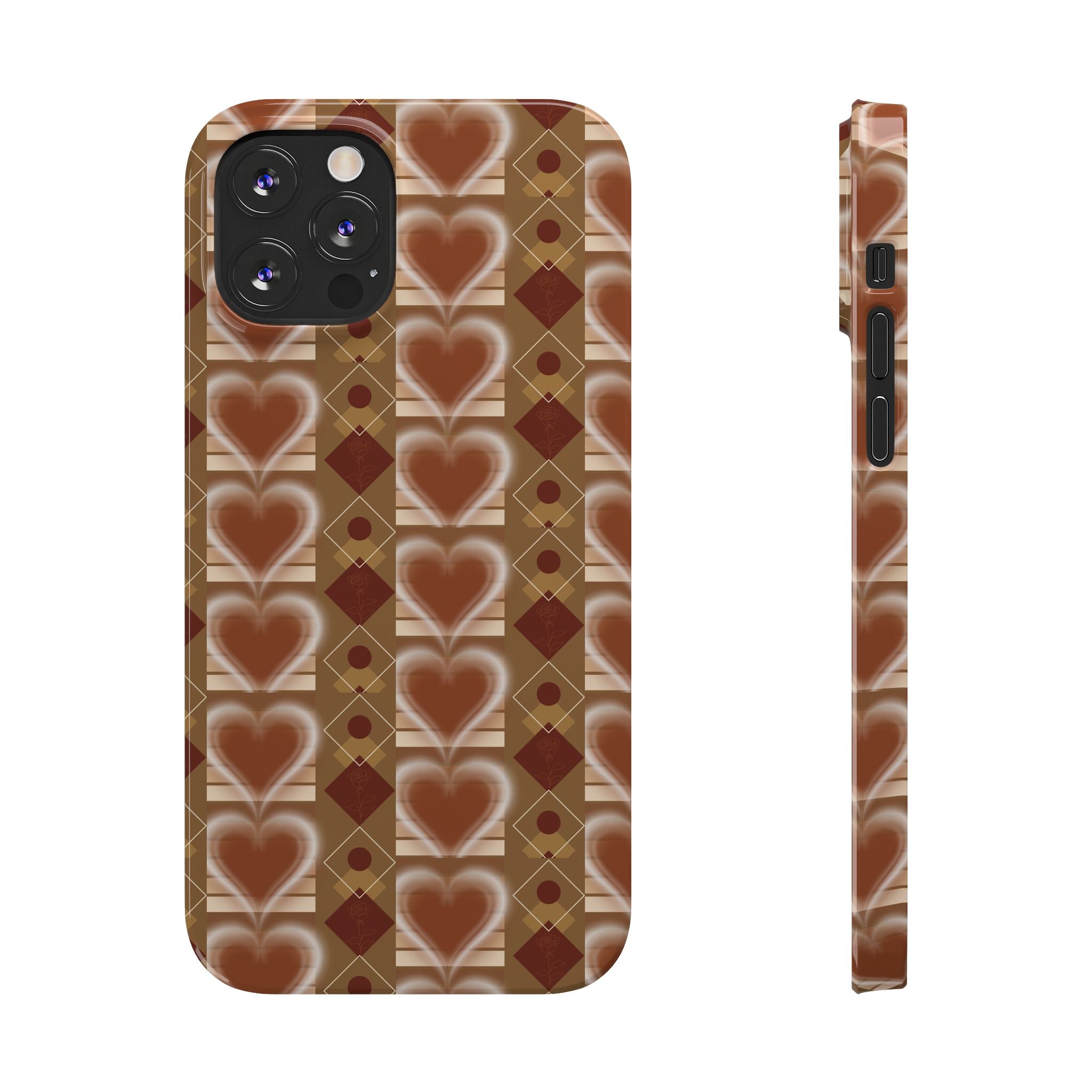 Fall Inspired Phone Case — Retro Brown Heart Pattern Slim Phone Case
