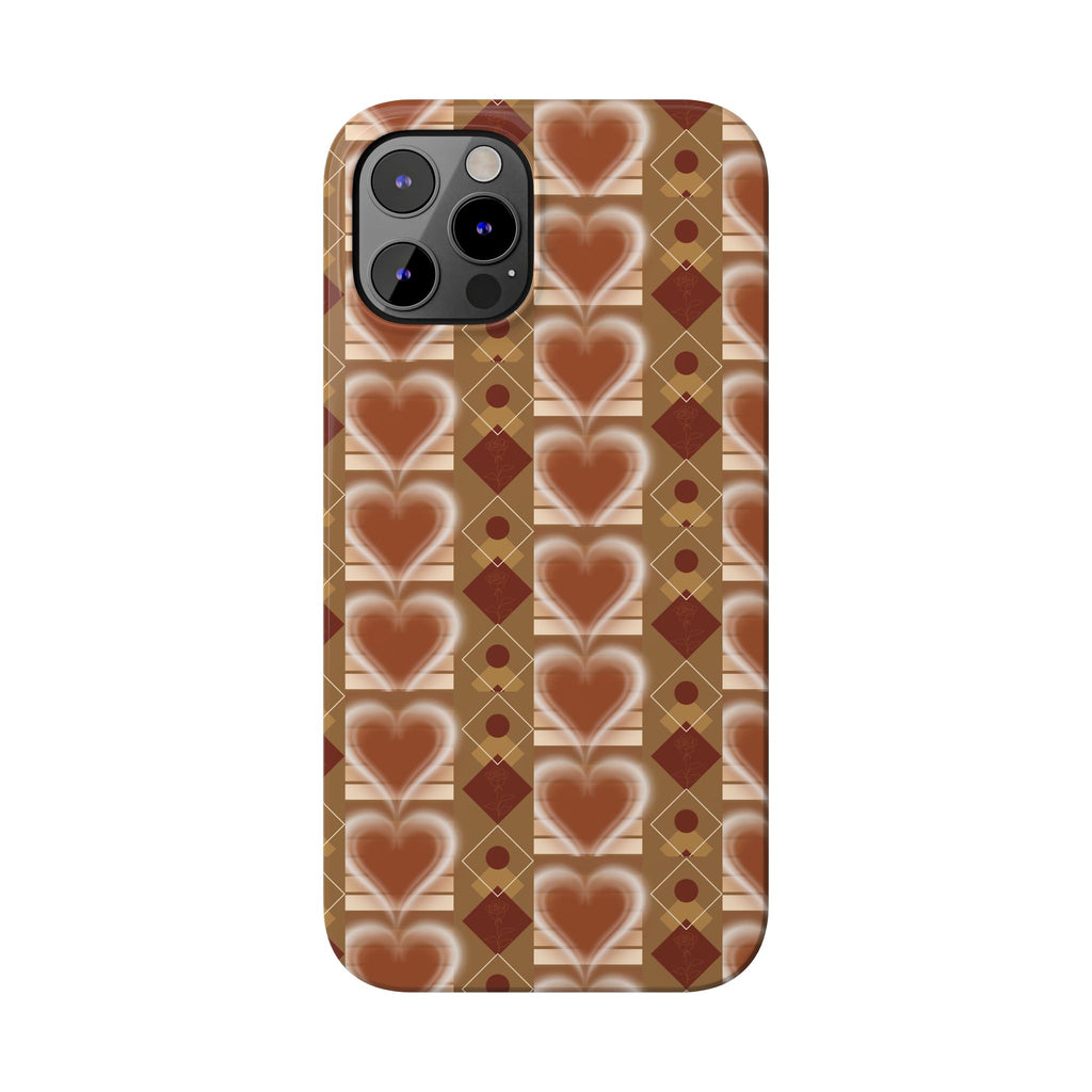 Fall Inspired Phone Case — Retro Brown Heart Pattern Slim Phone Case