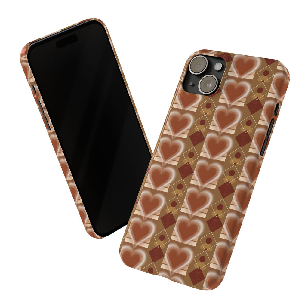Fall Inspired Phone Case — Retro Brown Heart Pattern Slim Phone Case