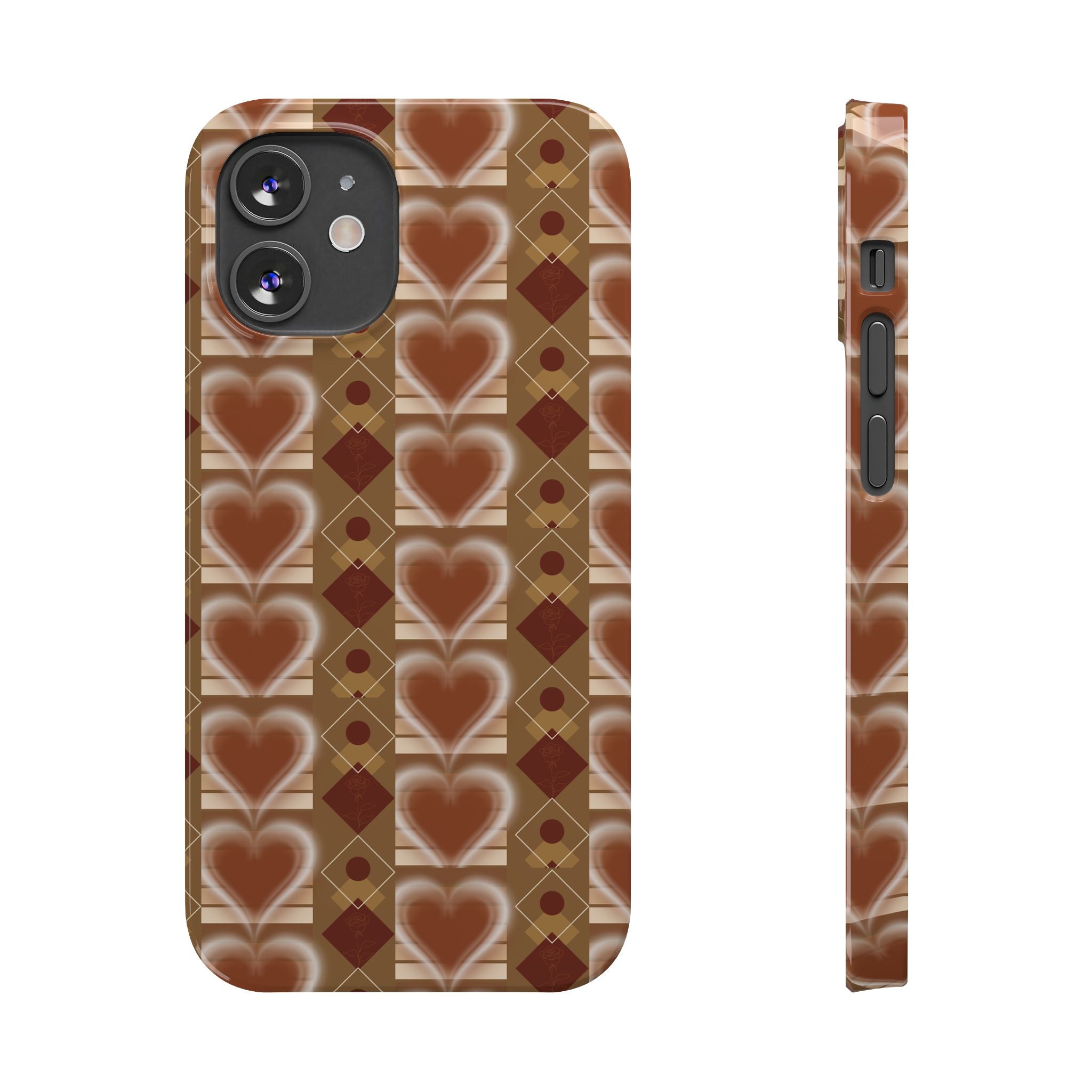 Fall Inspired Phone Case — Retro Brown Heart Pattern Slim Phone Case