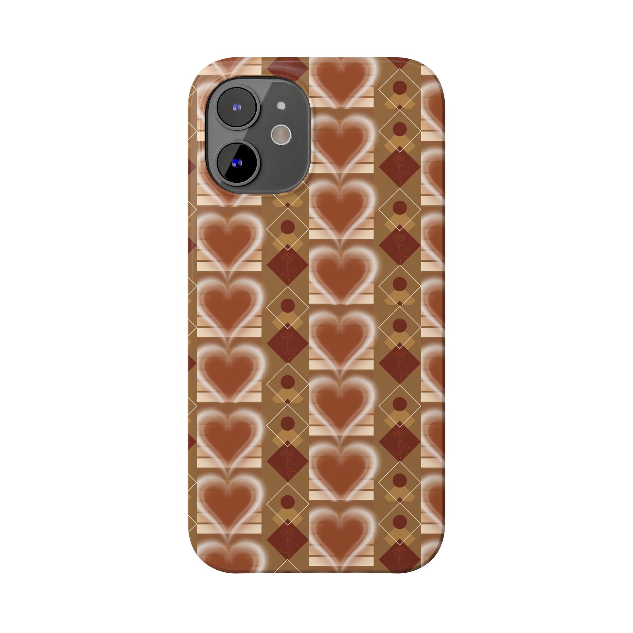 Fall Inspired Phone Case — Retro Brown Heart Pattern Slim Phone Case