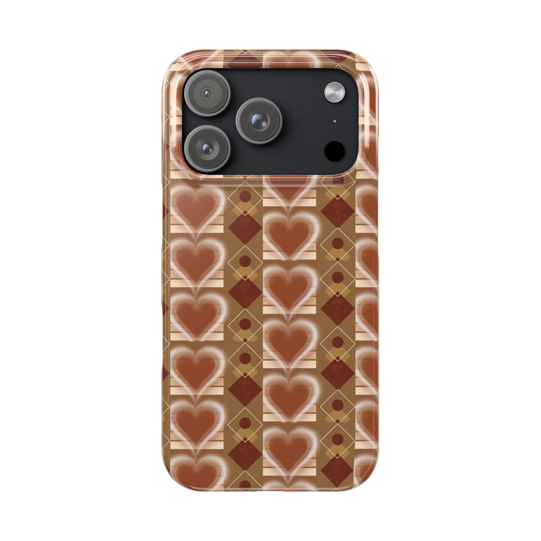 Fall Inspired Phone Case — Retro Brown Heart Pattern Slim Phone Case