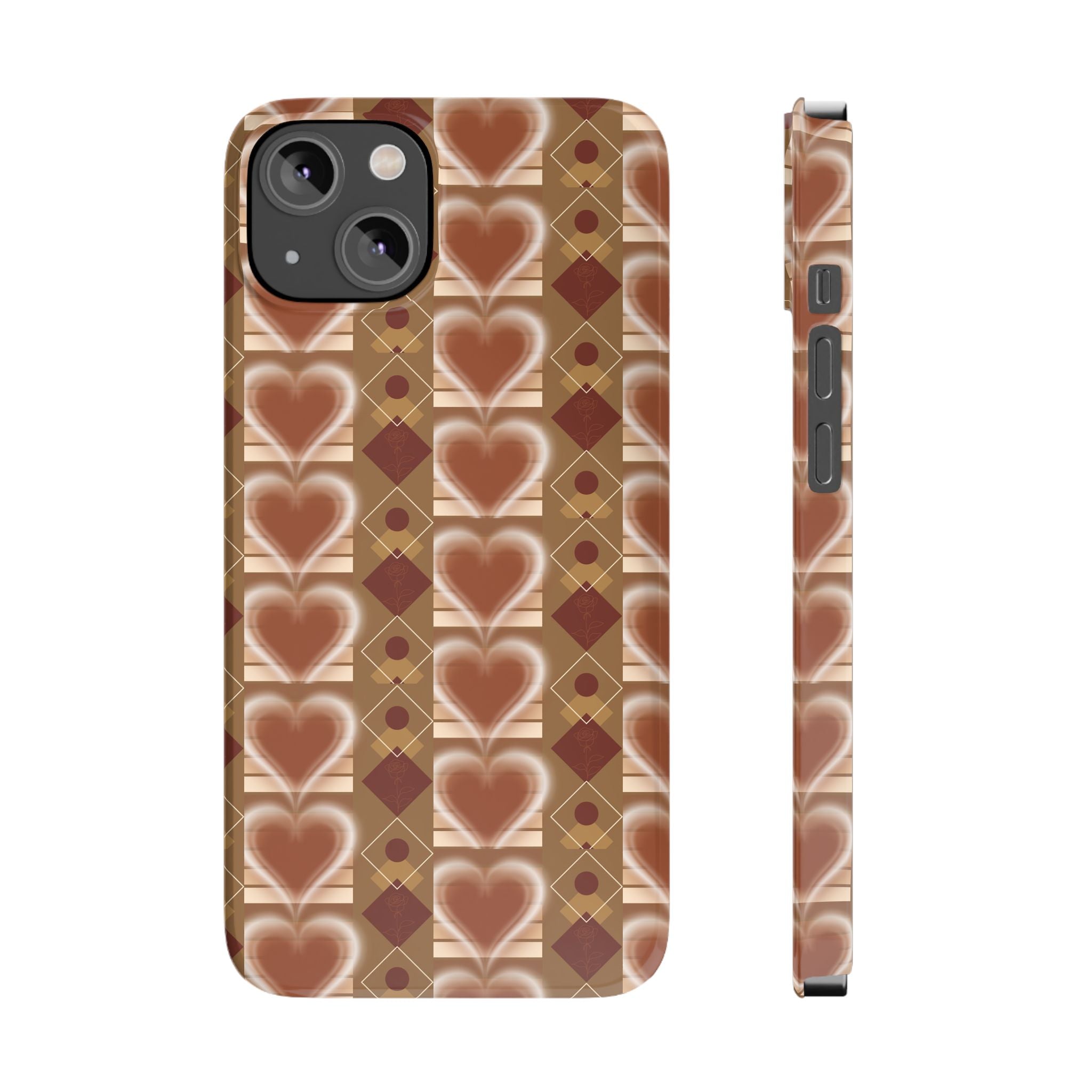 Fall Inspired Phone Case — Retro Brown Heart Pattern Slim Phone Case