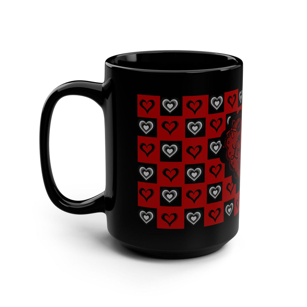 Valentine's Day Inspired "Love You" Mug | 15oz Black Ceramic Heart Patterned