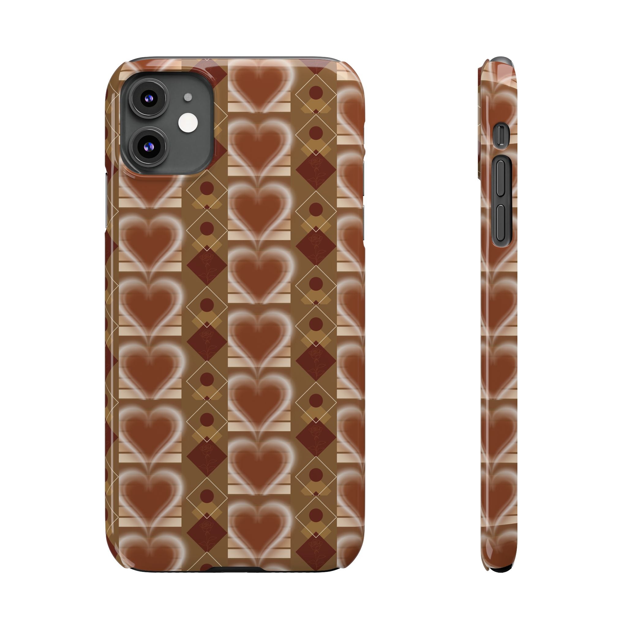 Fall Inspired Phone Case — Retro Brown Heart Pattern Slim Phone Case