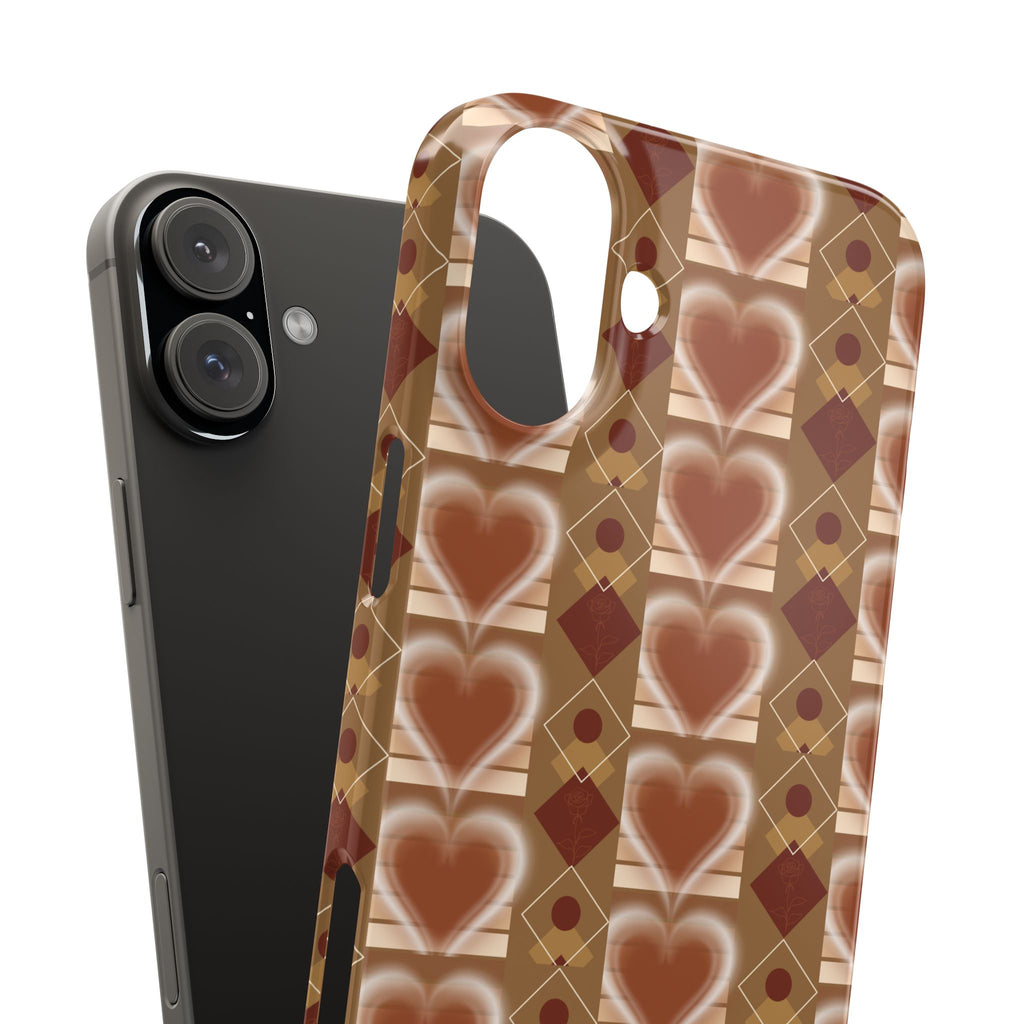 Fall Inspired Phone Case — Retro Brown Heart Pattern Slim Phone Case
