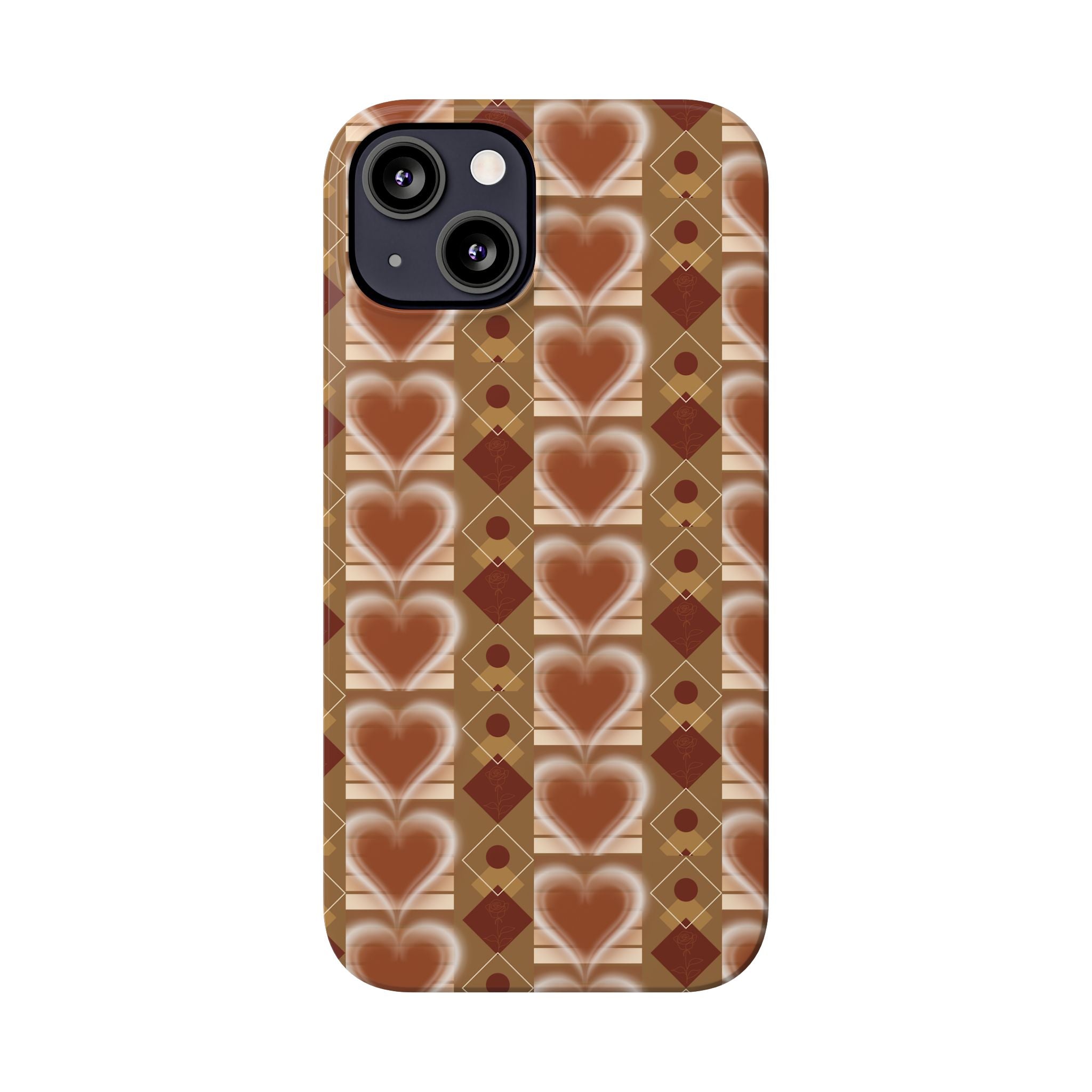 Fall Inspired Phone Case — Retro Brown Heart Pattern Slim Phone Case