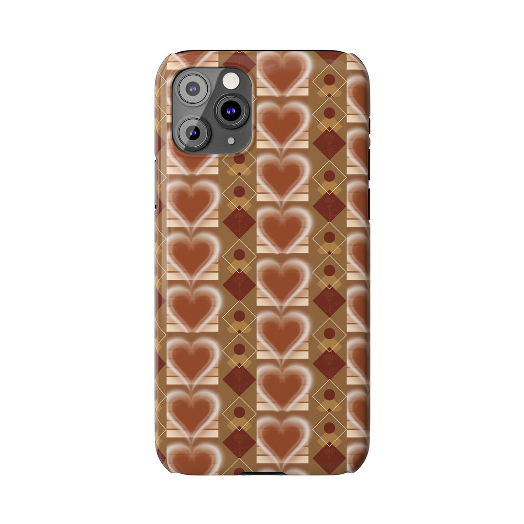 Fall Inspired Phone Case — Retro Brown Heart Pattern Slim Phone Case