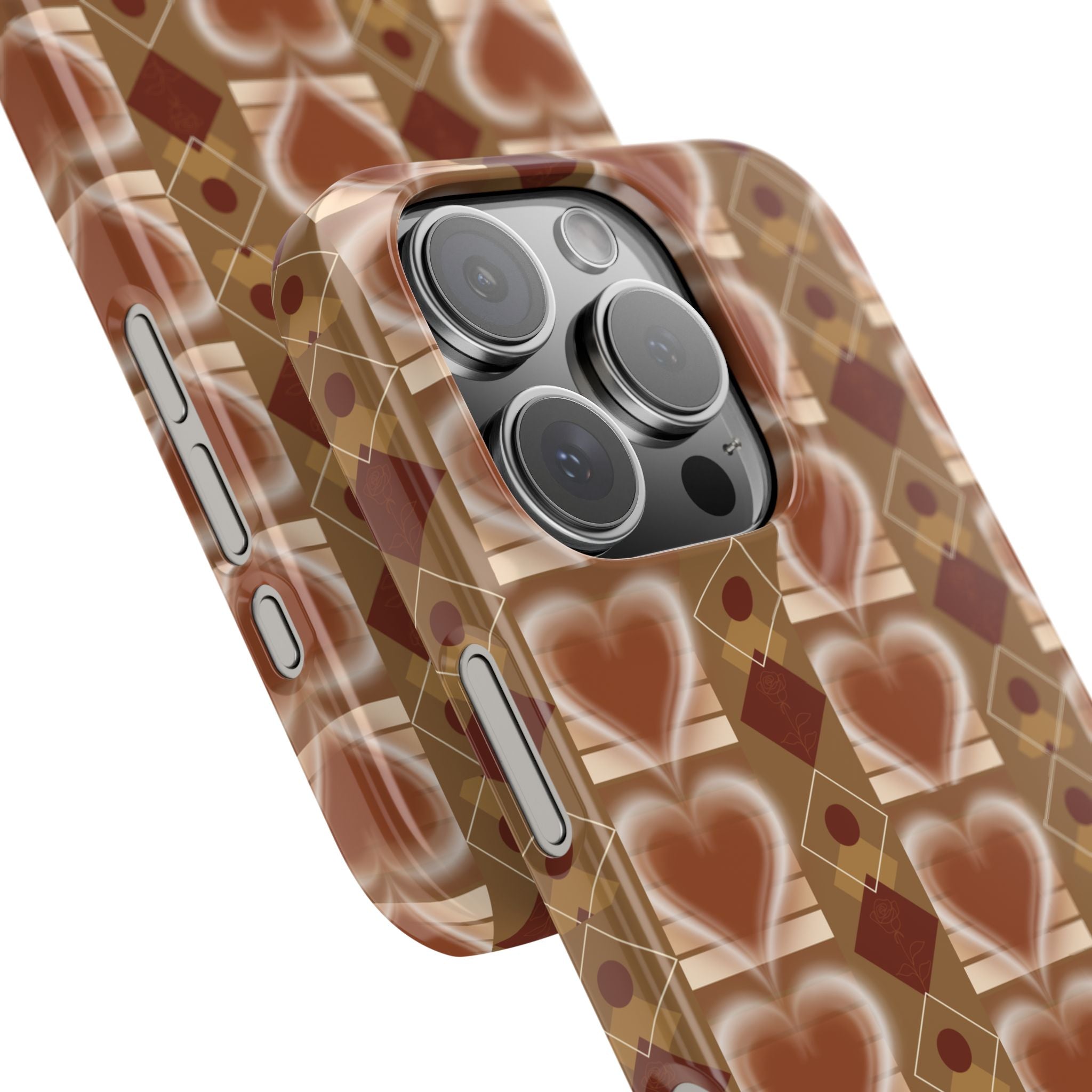 Fall Inspired Phone Case — Retro Brown Heart Pattern Slim Phone Case