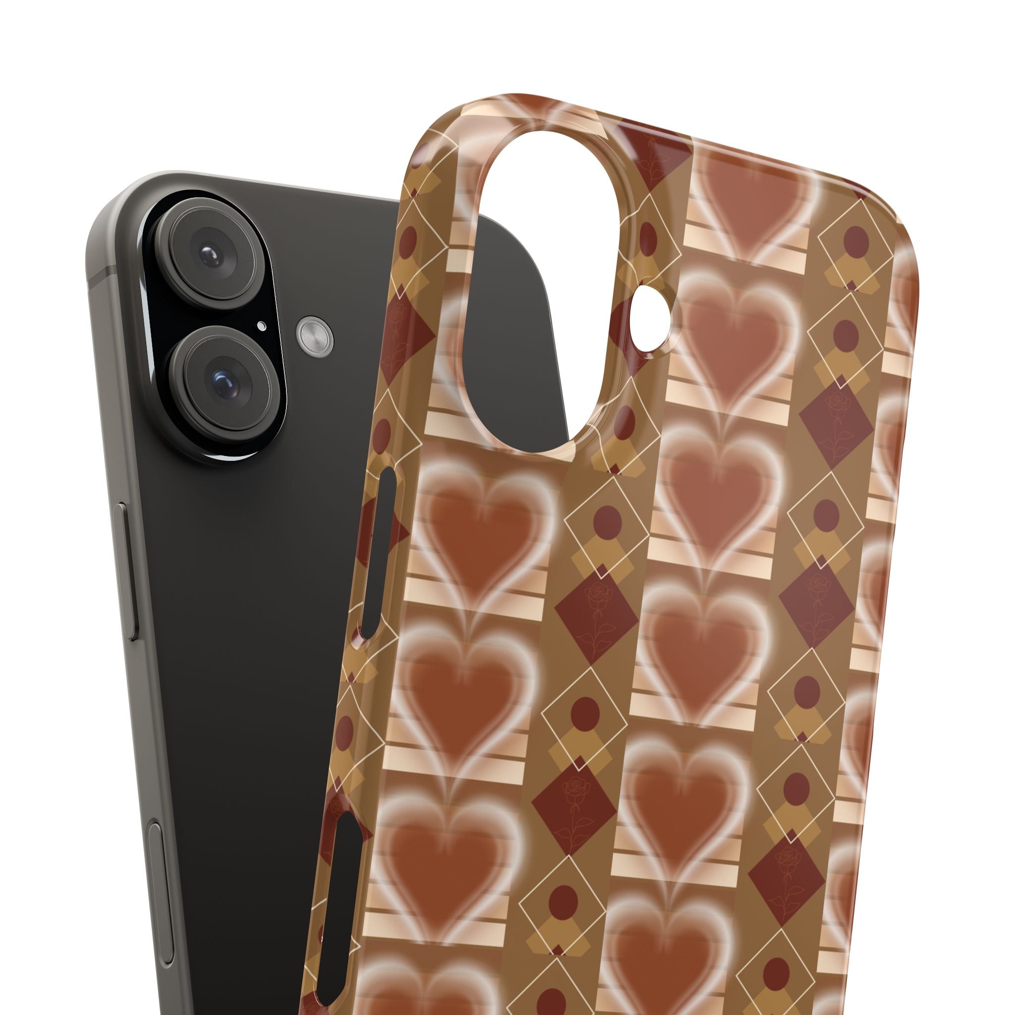 Fall Inspired Phone Case — Retro Brown Heart Pattern Slim Phone Case