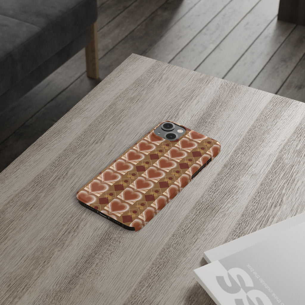 Fall Inspired Phone Case — Retro Brown Heart Pattern Slim Phone Case