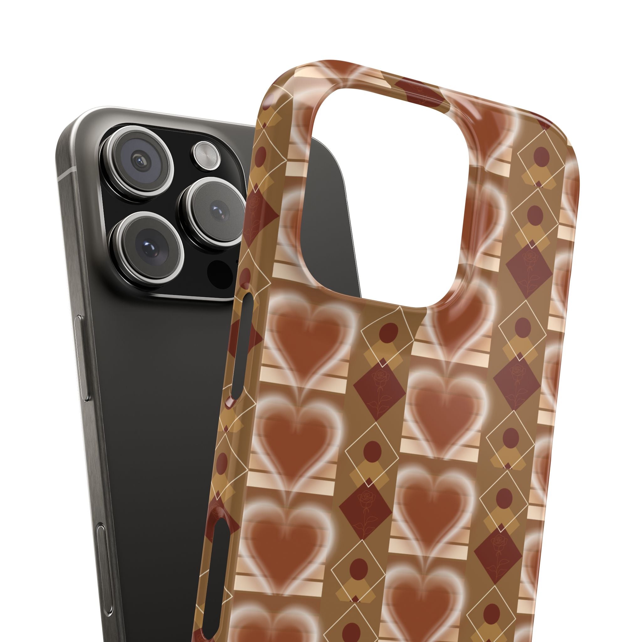 Fall Inspired Phone Case — Retro Brown Heart Pattern Slim Phone Case