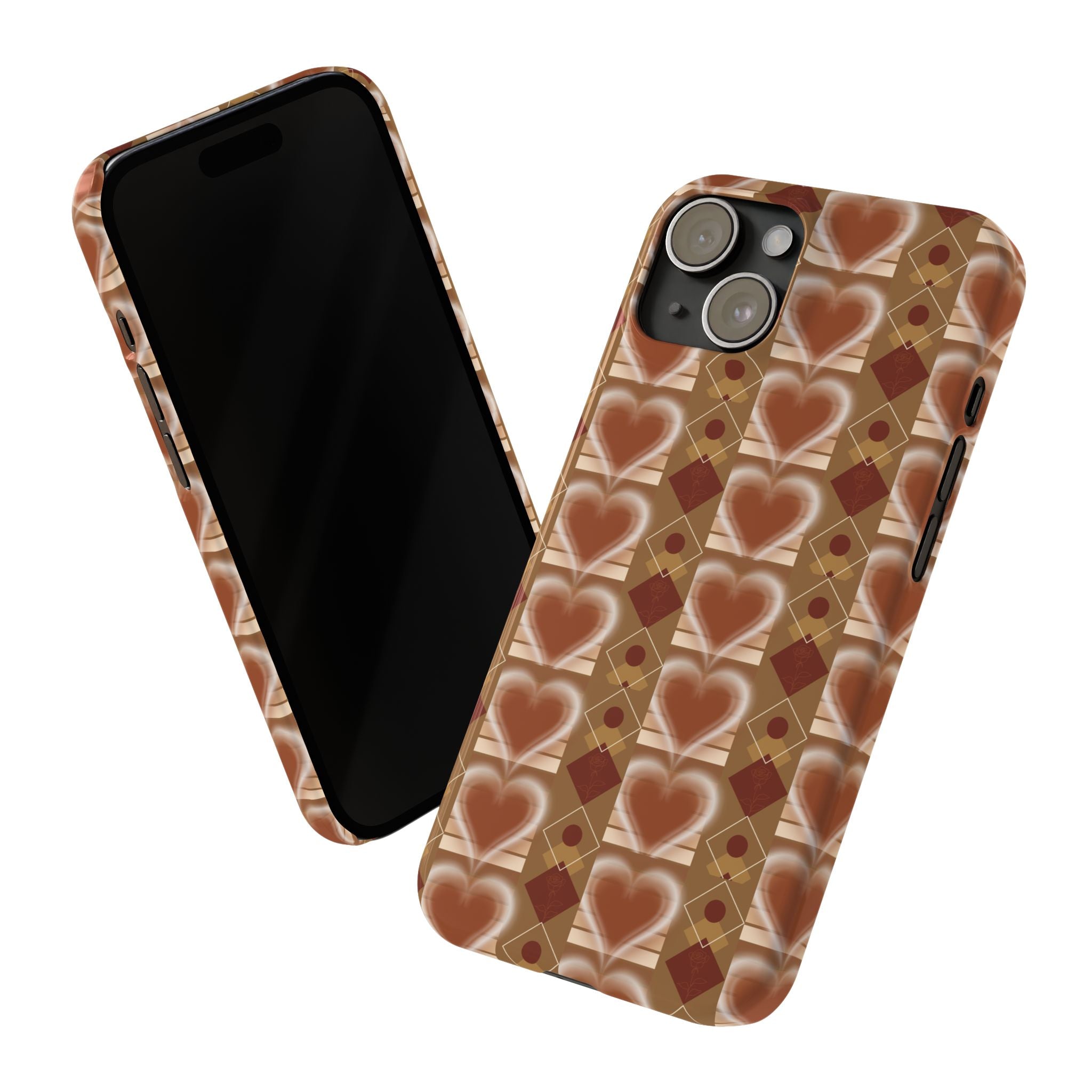 Fall Inspired Phone Case — Retro Brown Heart Pattern Slim Phone Case